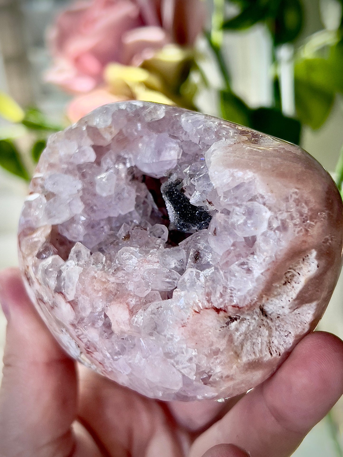 High grade, pink amethyst, Freeform with black sugar druzy