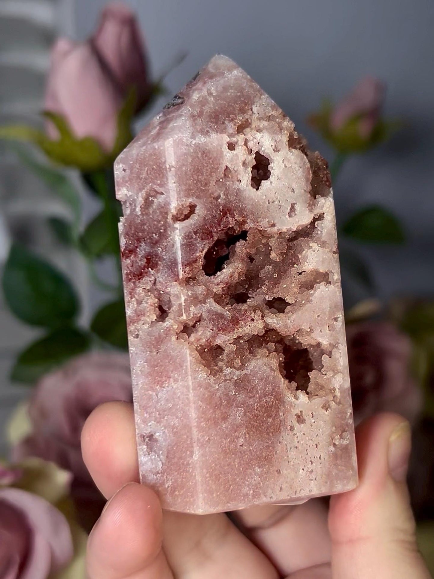 High grade, druzy, pink amethyst tower 193g