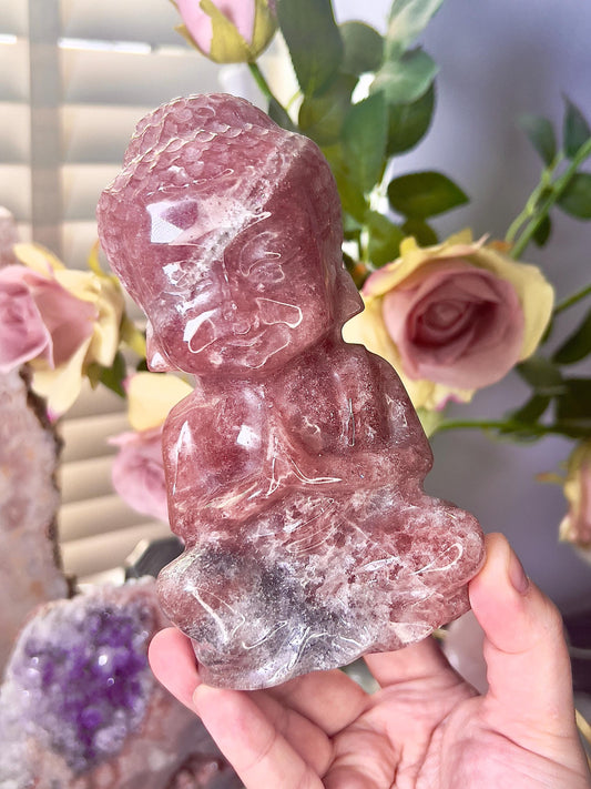 Large, high quality, Strawberry quartz, baby buddah