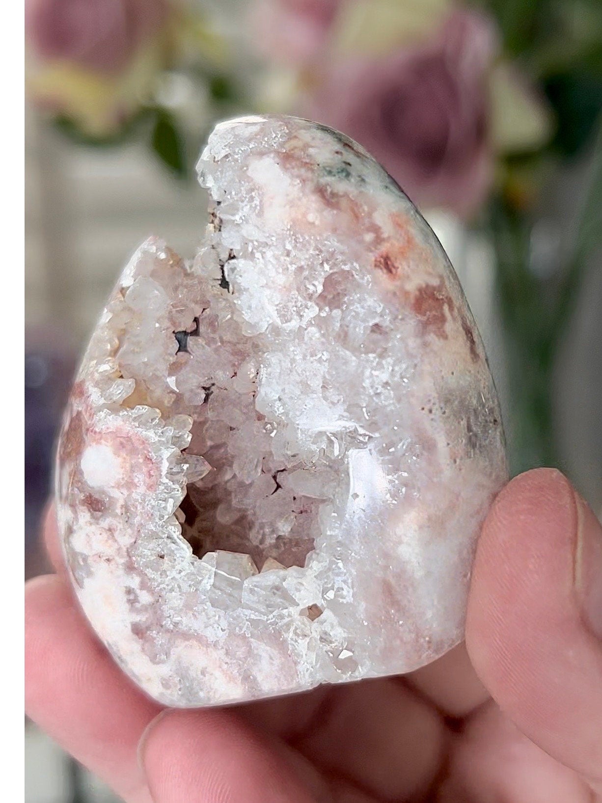 pink amethyst freeform within quartz and jasper