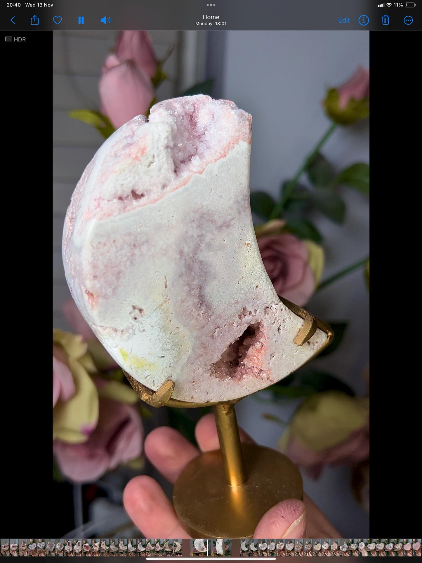 High grade, pink amethyst moon in beautiful pastel tones, with sugar and mini bubble druzy