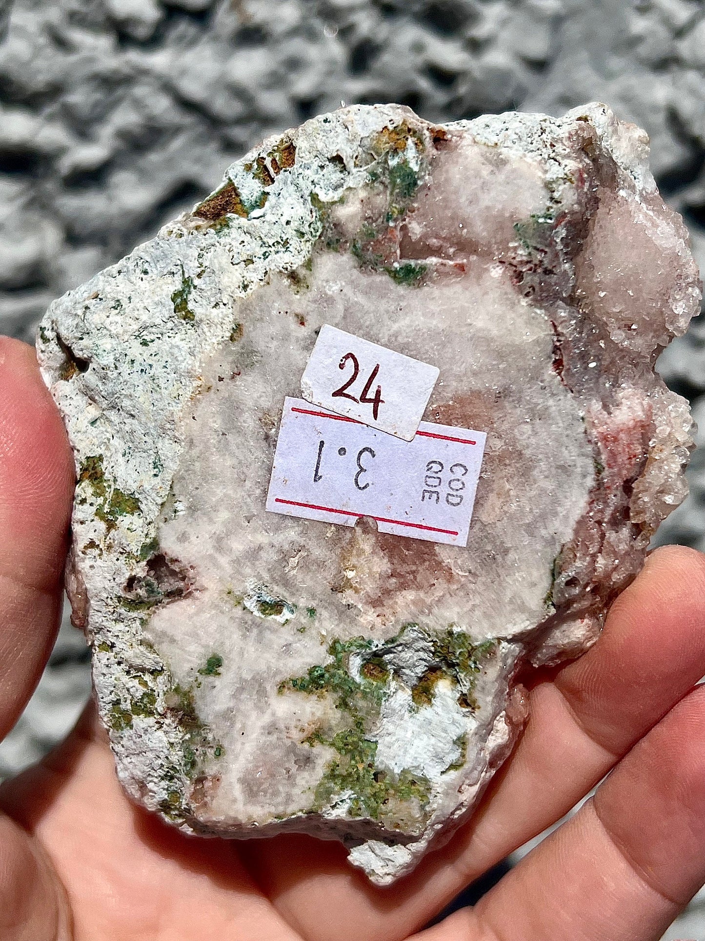 high quality pink amethyst slab with peach and purple tones and rutile formations