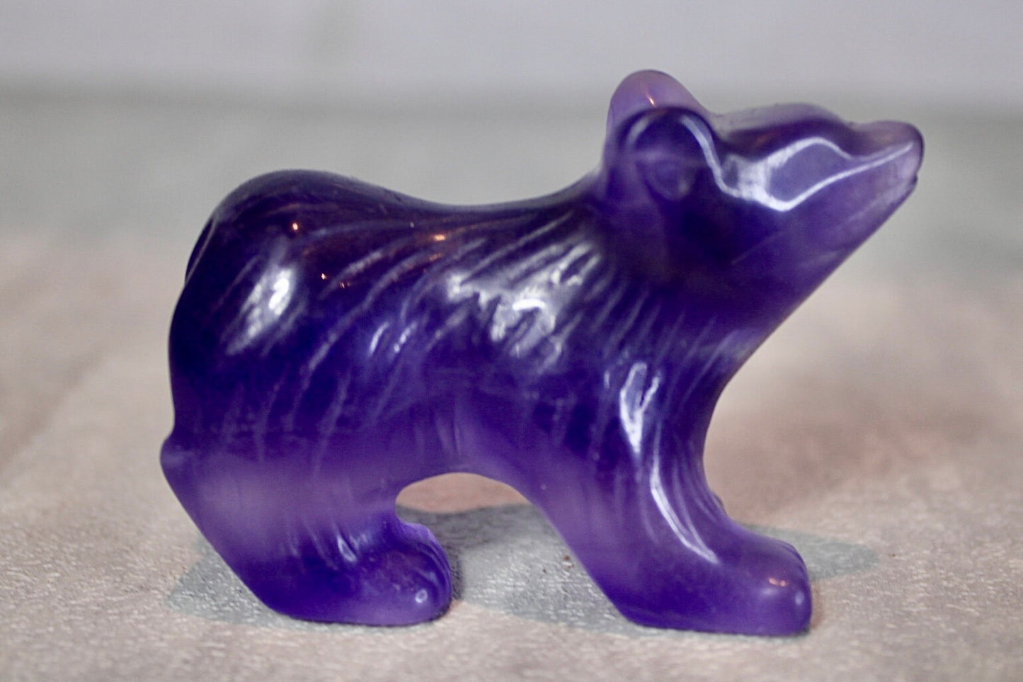 Purple, fluorite, bear carving 4.5cm (h)  7cm (L)