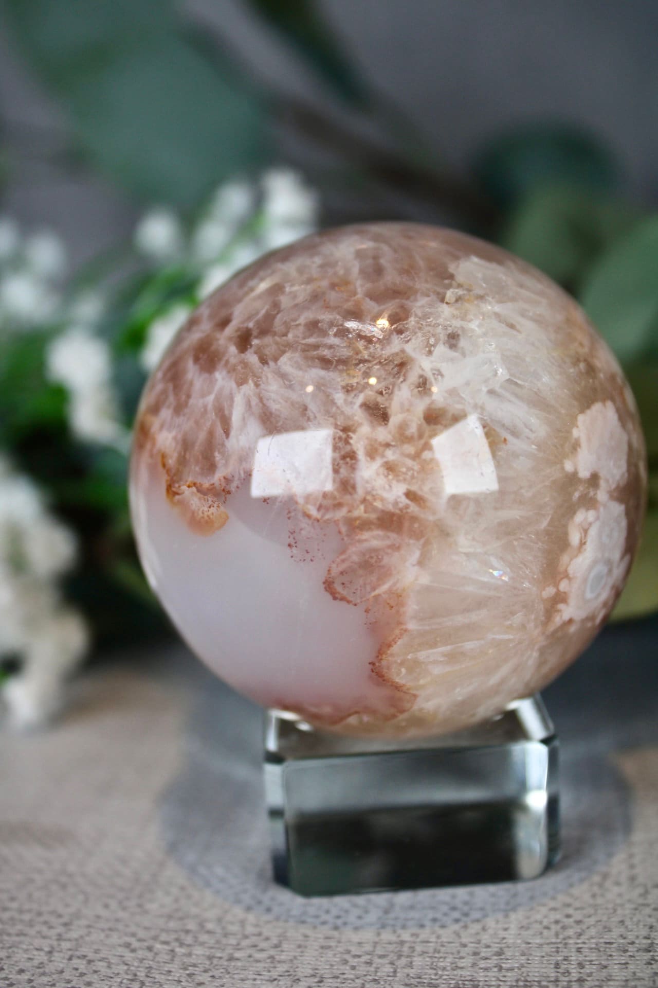 Chlorite flower agate sphere 300g 6cm