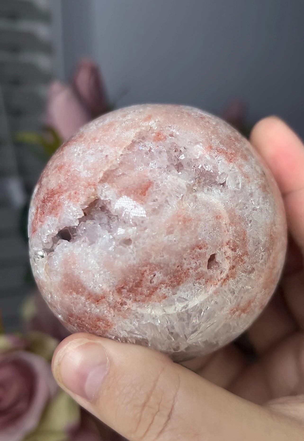 High grade, pink amethyst sphere with quartz 555g