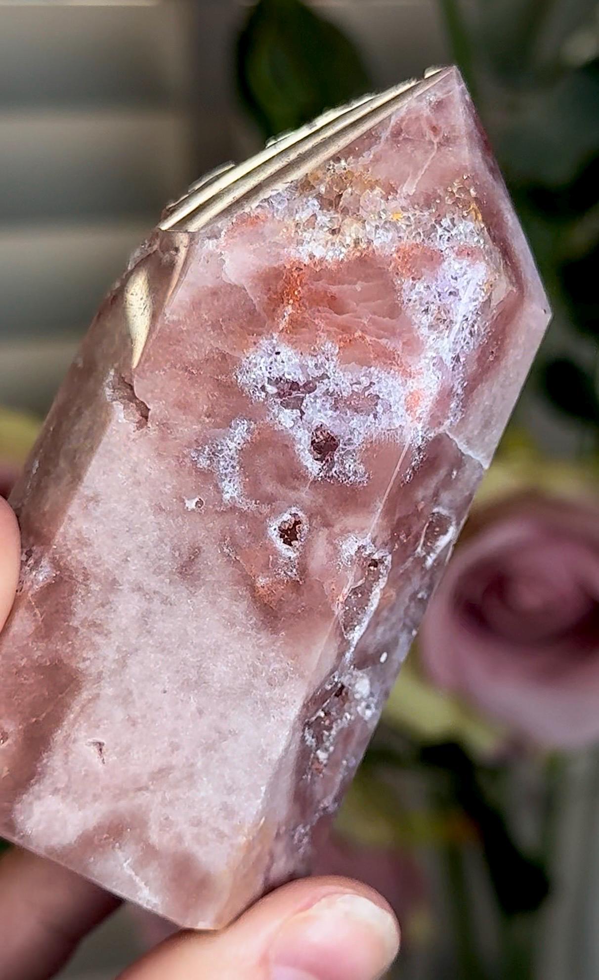 Incredible, High grade, pink amethyst tower with pink and red tones 196g