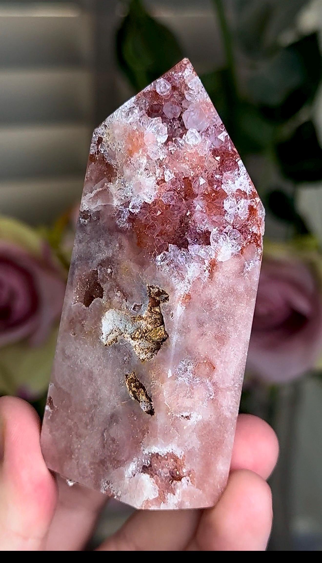 Incredible, High grade, pink amethyst tower with pink and red tones 196g