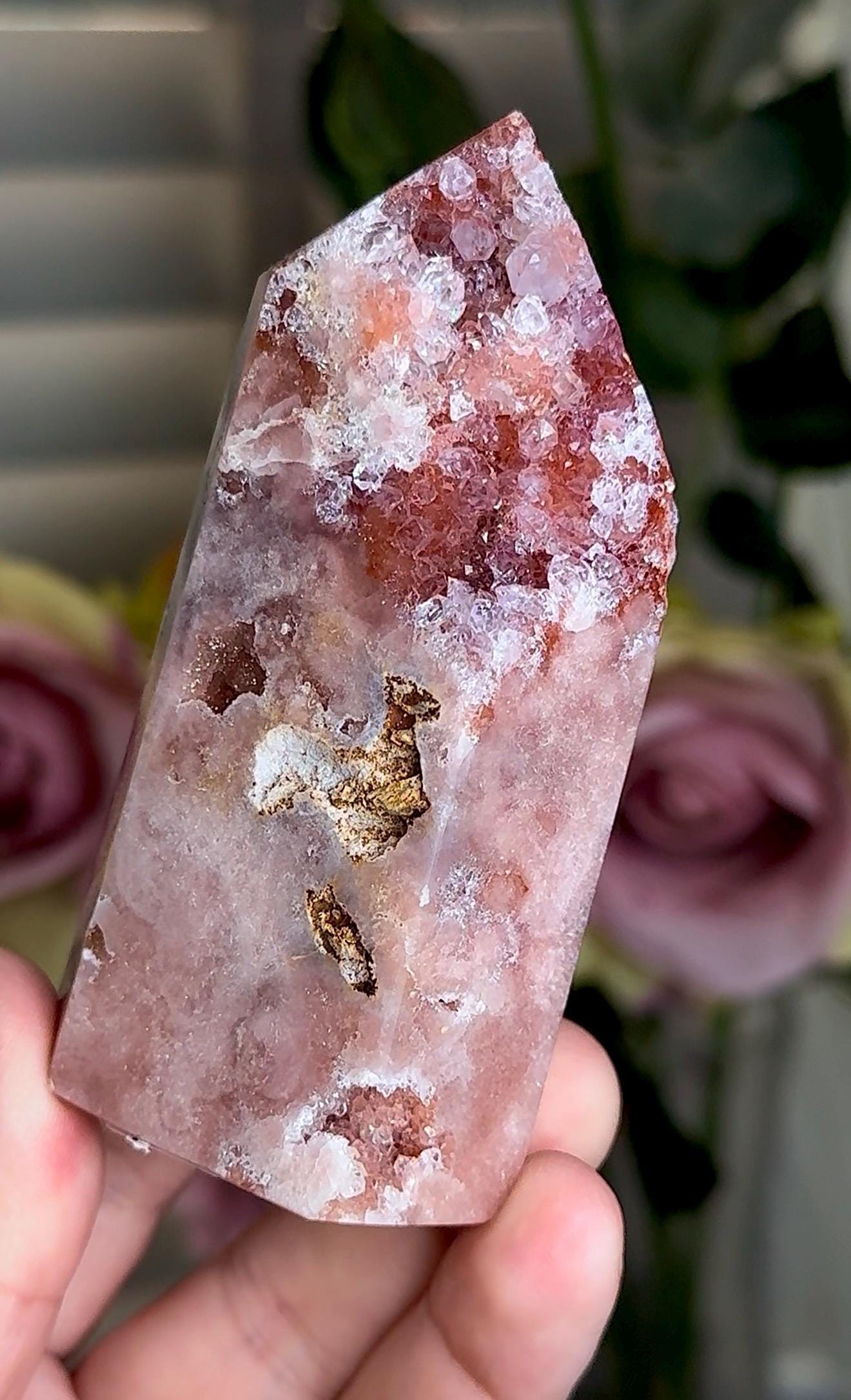 Incredible, High grade, pink amethyst tower with pink and red tones 196g