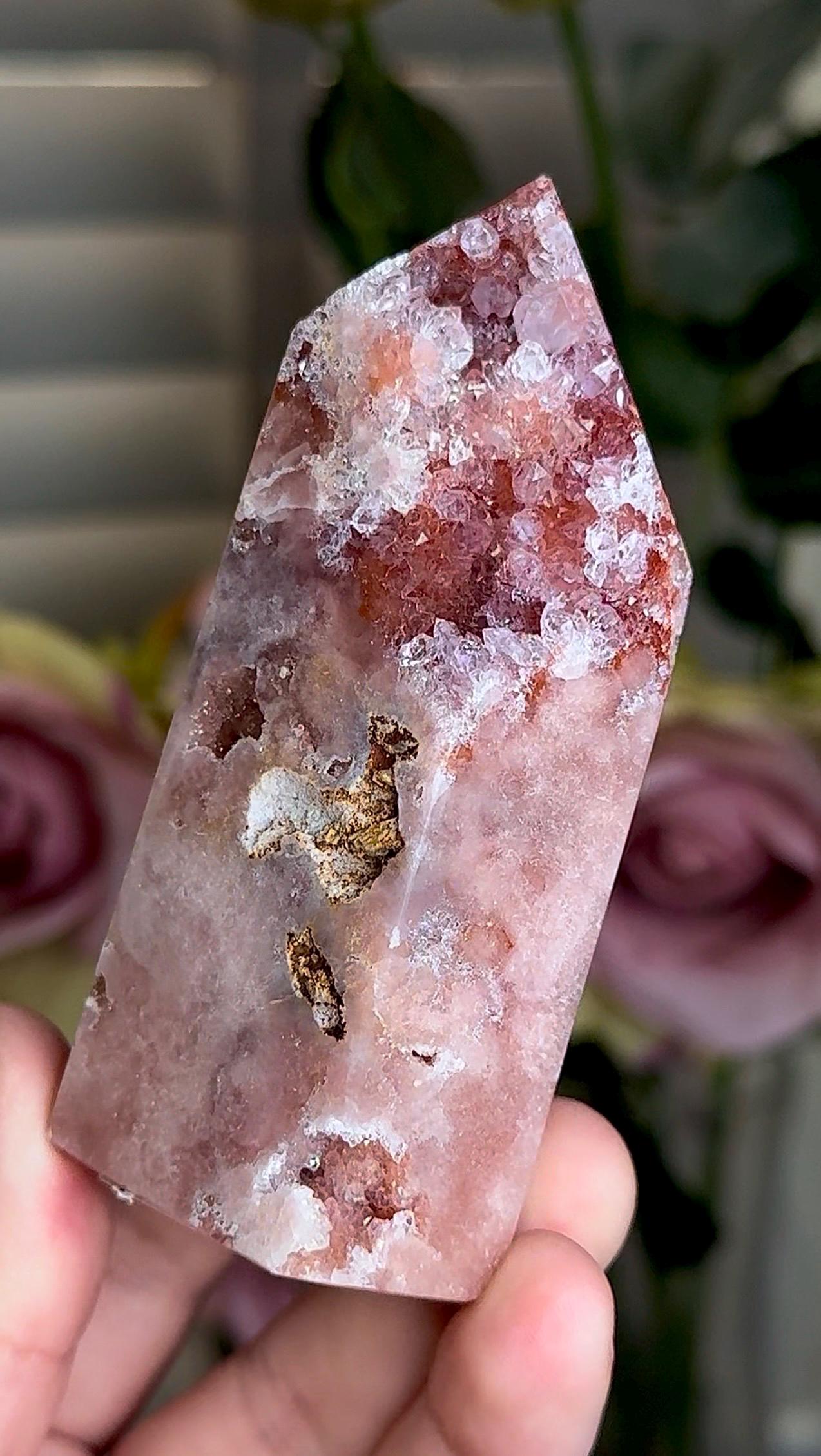 Incredible, High grade, pink amethyst tower with pink and red tones 196g