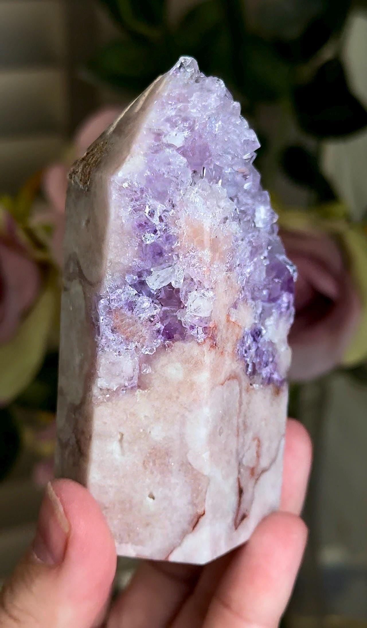 Incredible, High grade, pink amethyst tower with purple quartz 287g
