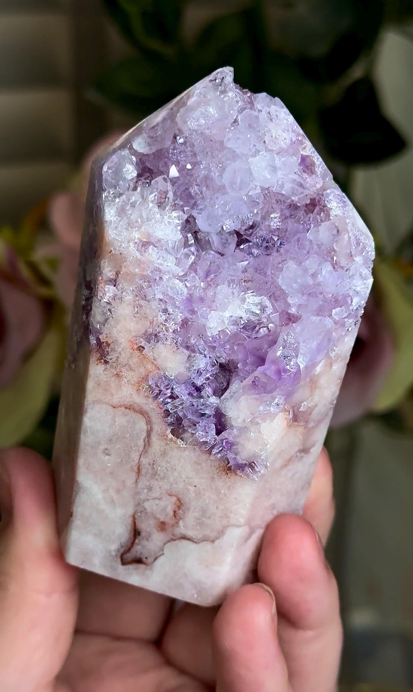 Incredible, High grade, pink amethyst tower with purple quartz 287g