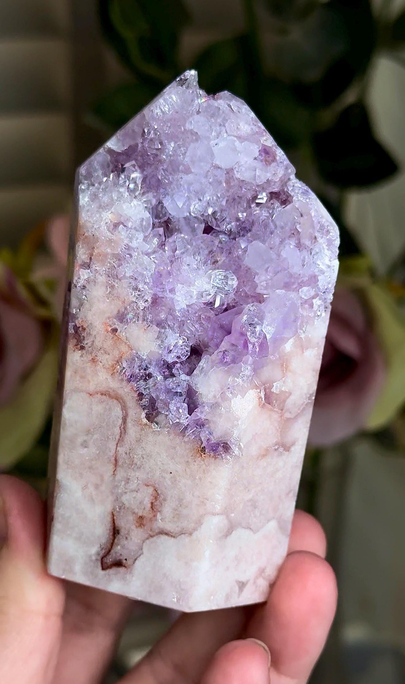 Incredible, High grade, pink amethyst tower with purple quartz 287g