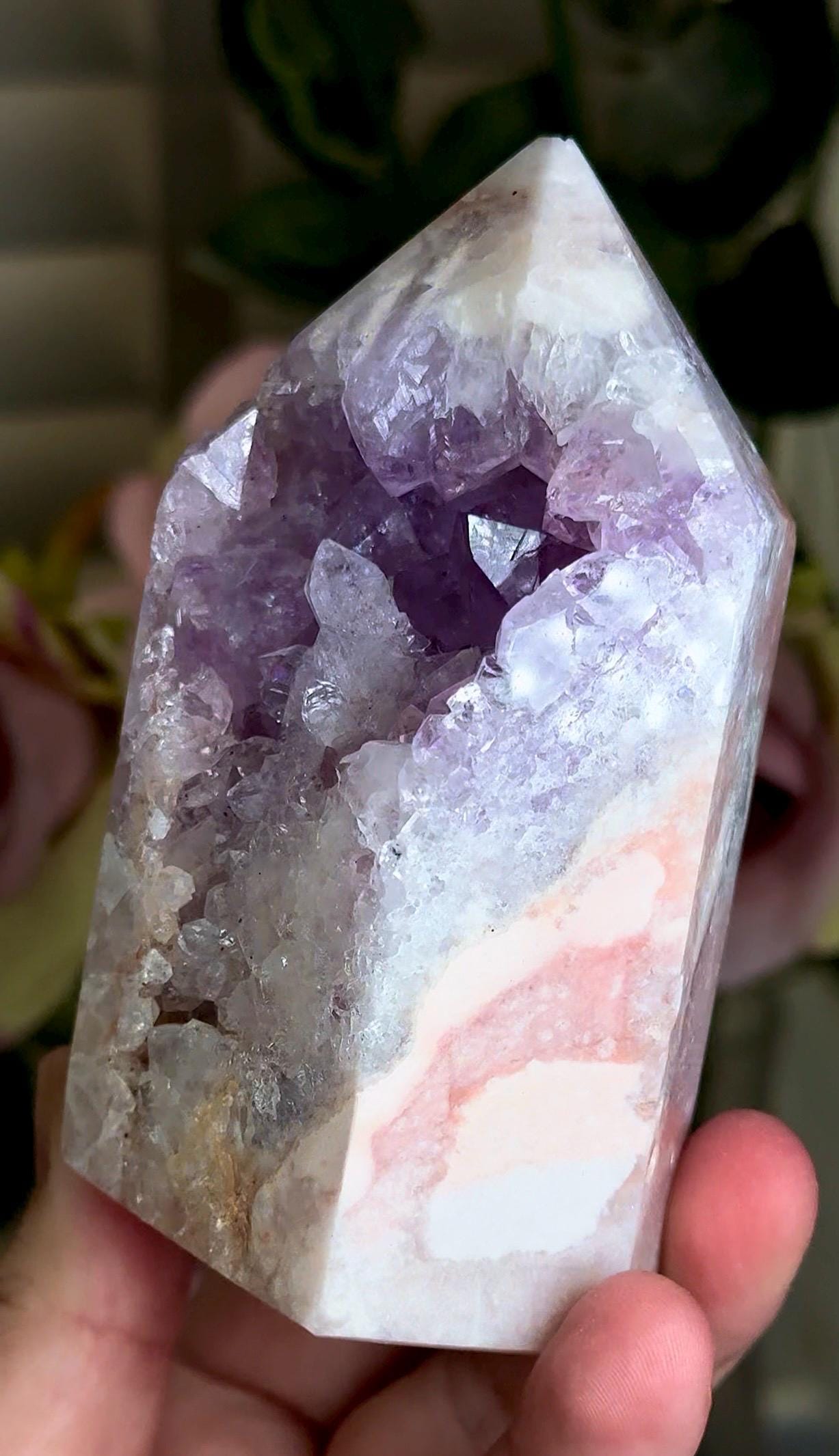 Incredible, High grade, pink amethyst tower with purple quartz 287g
