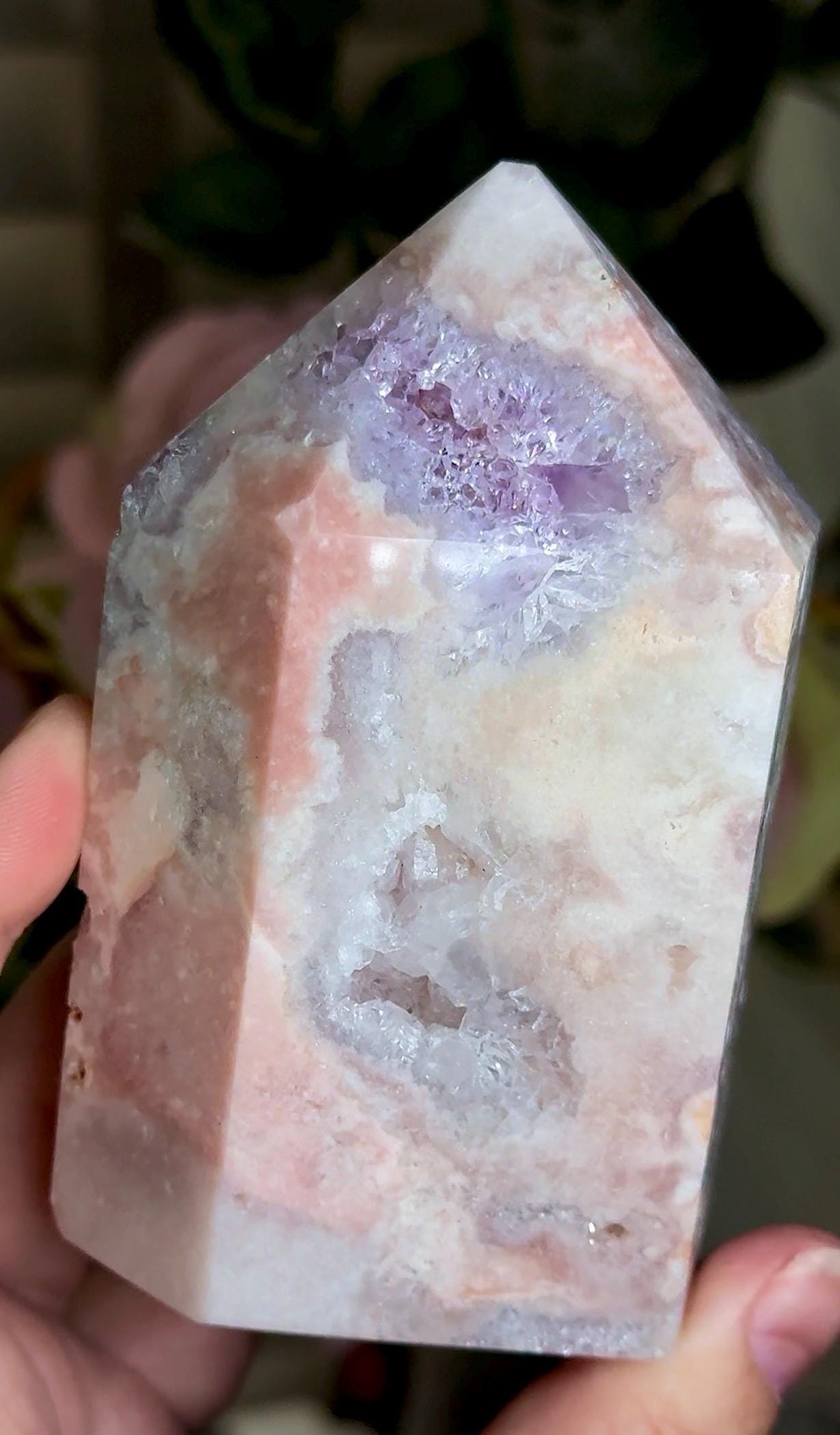 Incredible, High grade, pink amethyst tower with purple quartz 287g