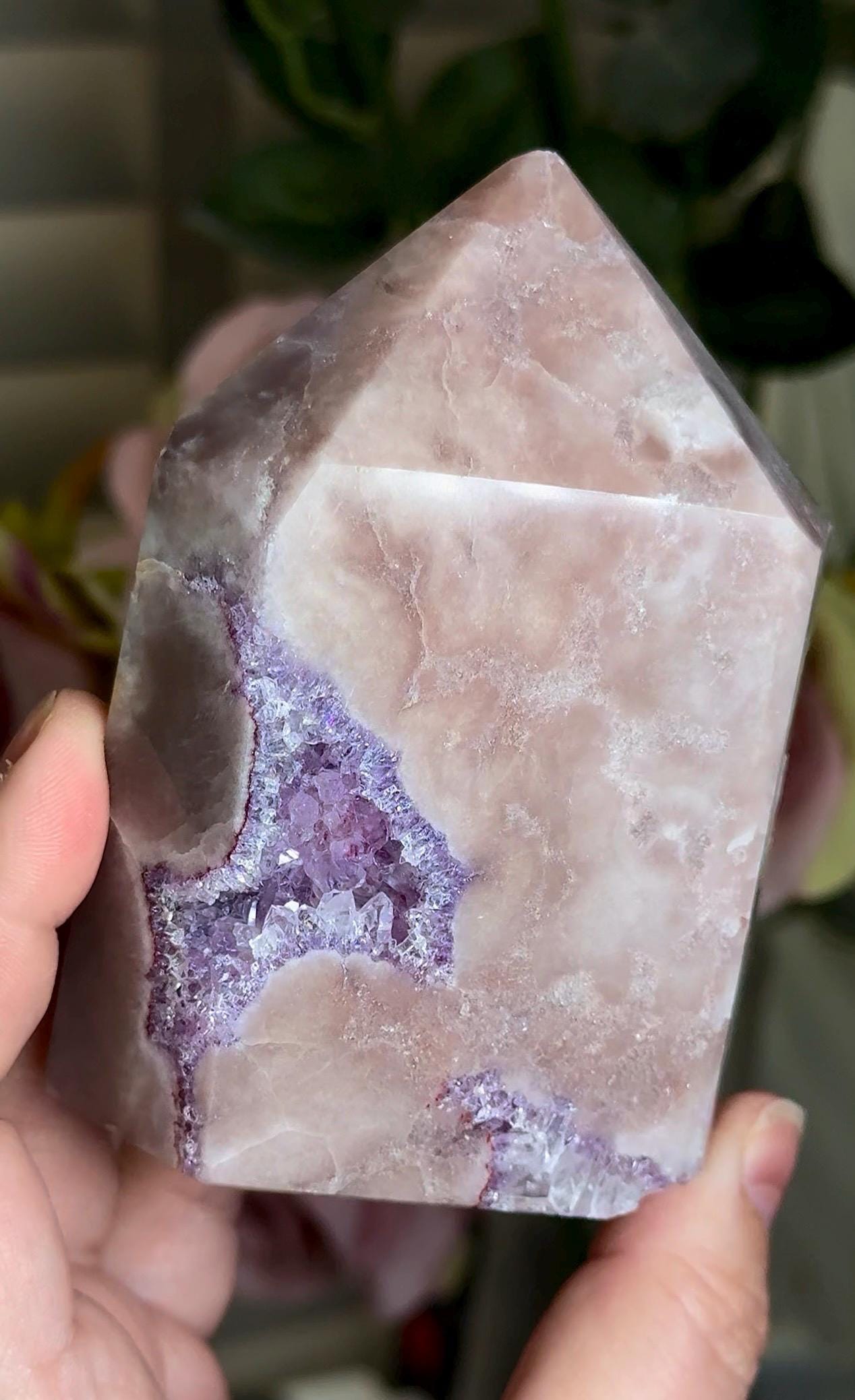 Incredible, High grade, pink amethyst tower with purple quartz 505g