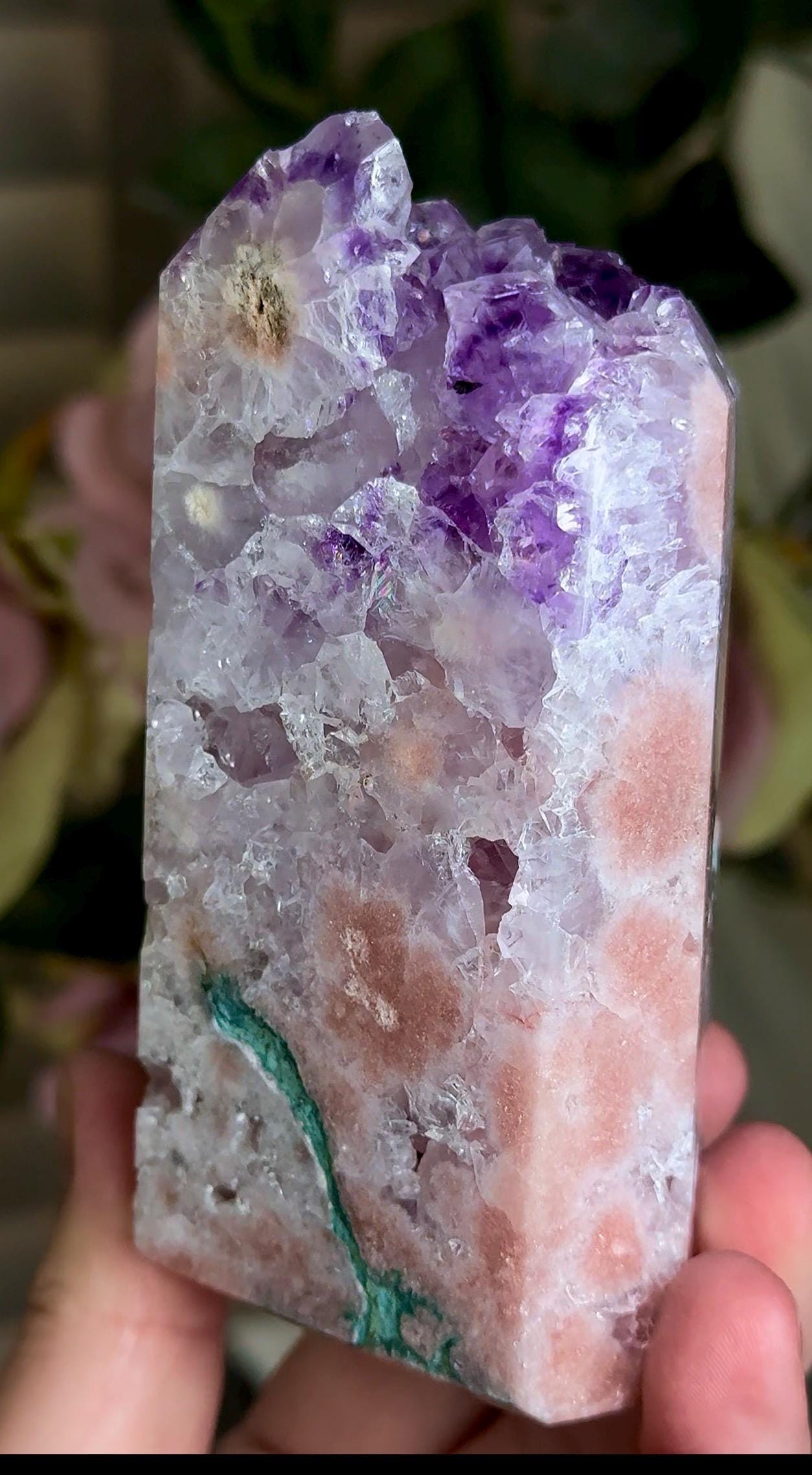 Incredible, High grade, pink amethyst tower with purple quartz, green jasper 434g