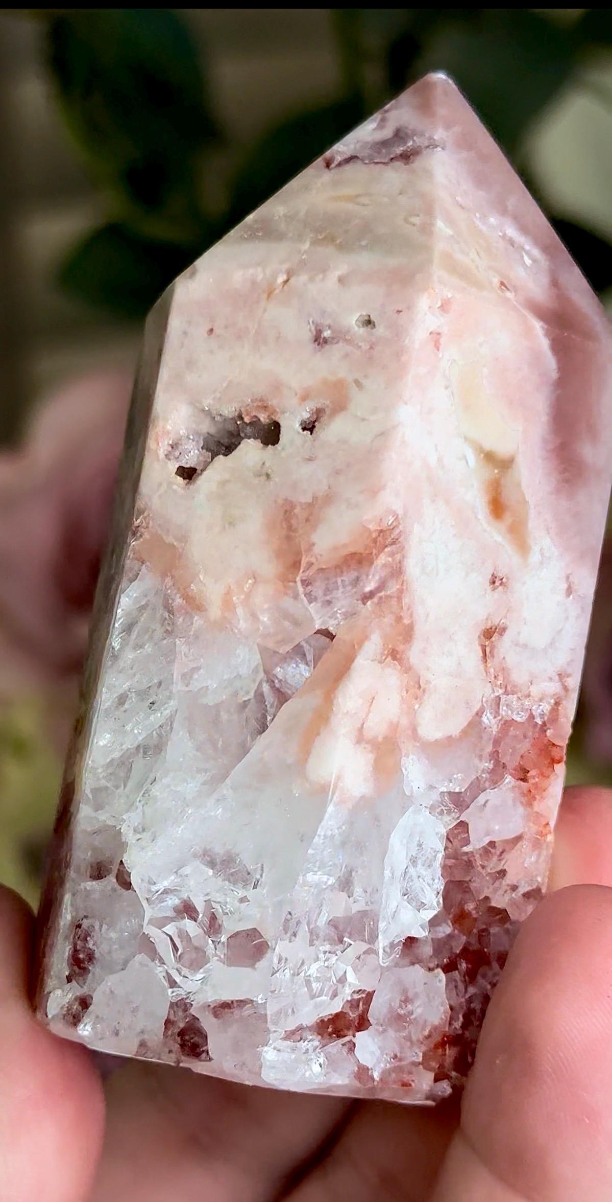 Incredible, pink amethyst, tower with quartz & red hematite 195g 8.5cm
