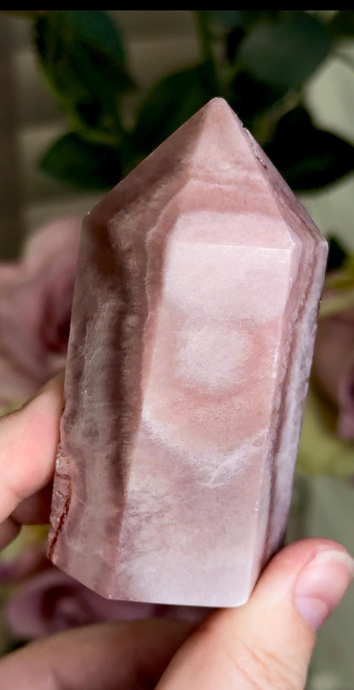 Incredible, pink amethyst, tower with quartz & red hematite 195g 8.5cm