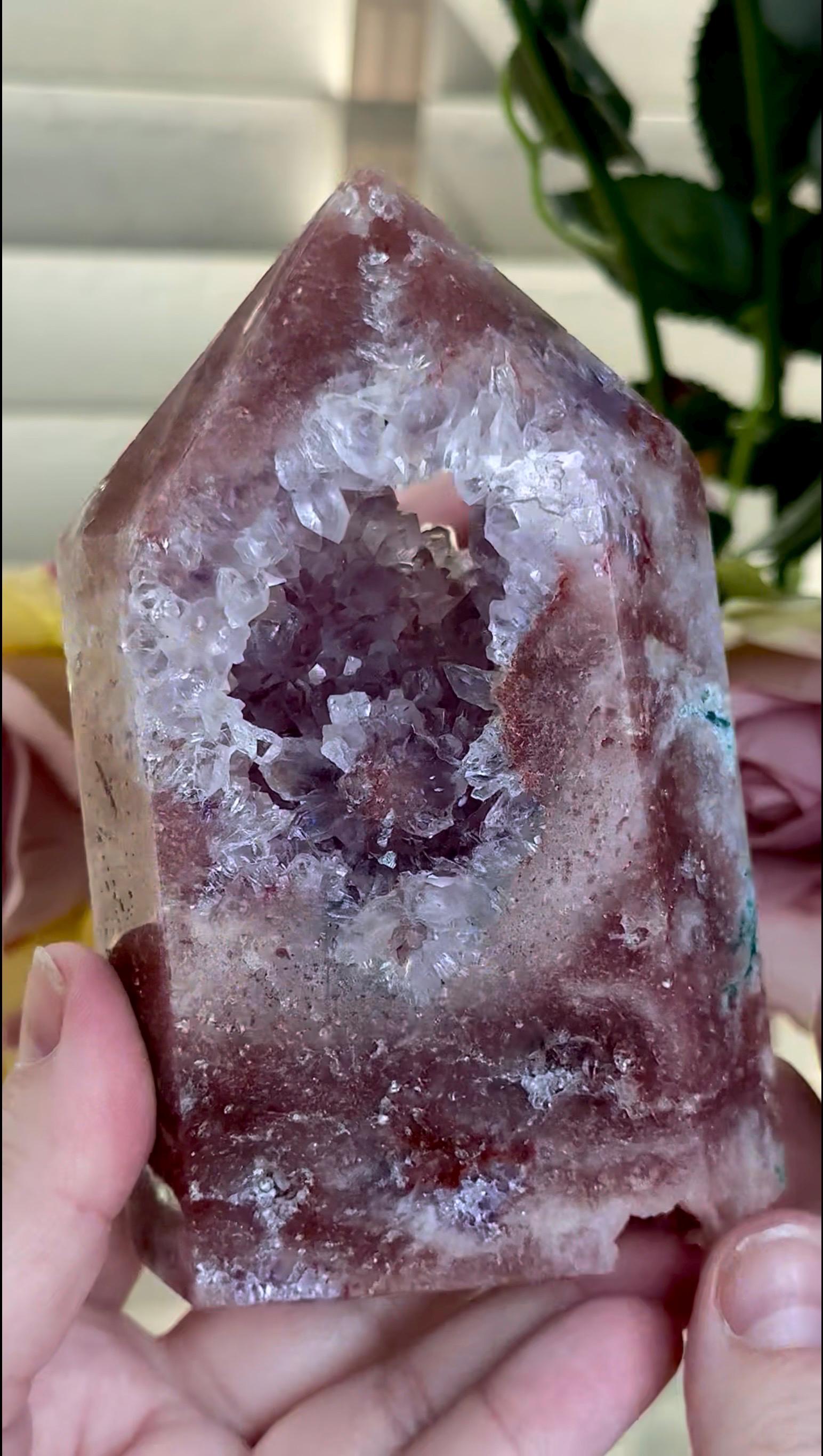 Incredible, High grade, deep pink amethyst tower with purple quartz and flower formation, portal 573g