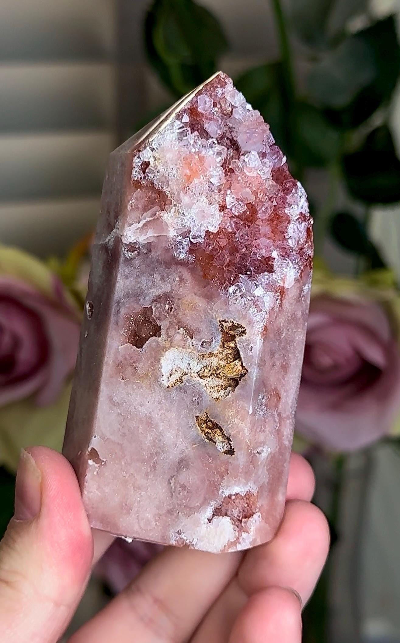 Incredible, High grade, pink amethyst tower with pink and red tones 196g