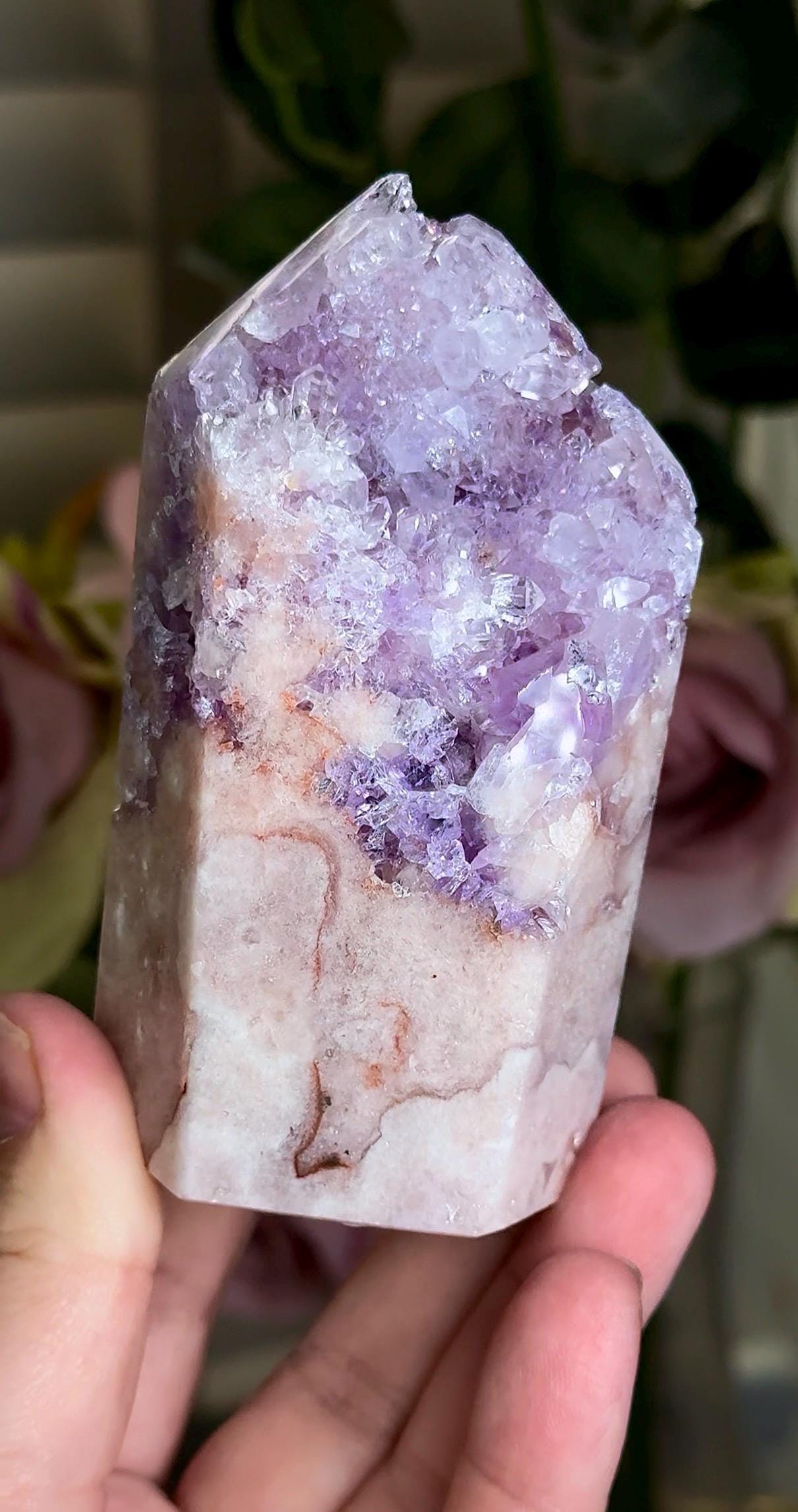 Incredible, High grade, pink amethyst tower with purple quartz 287g