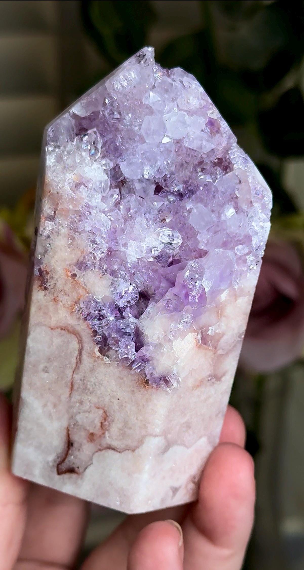 Incredible, High grade, pink amethyst tower with purple quartz 287g