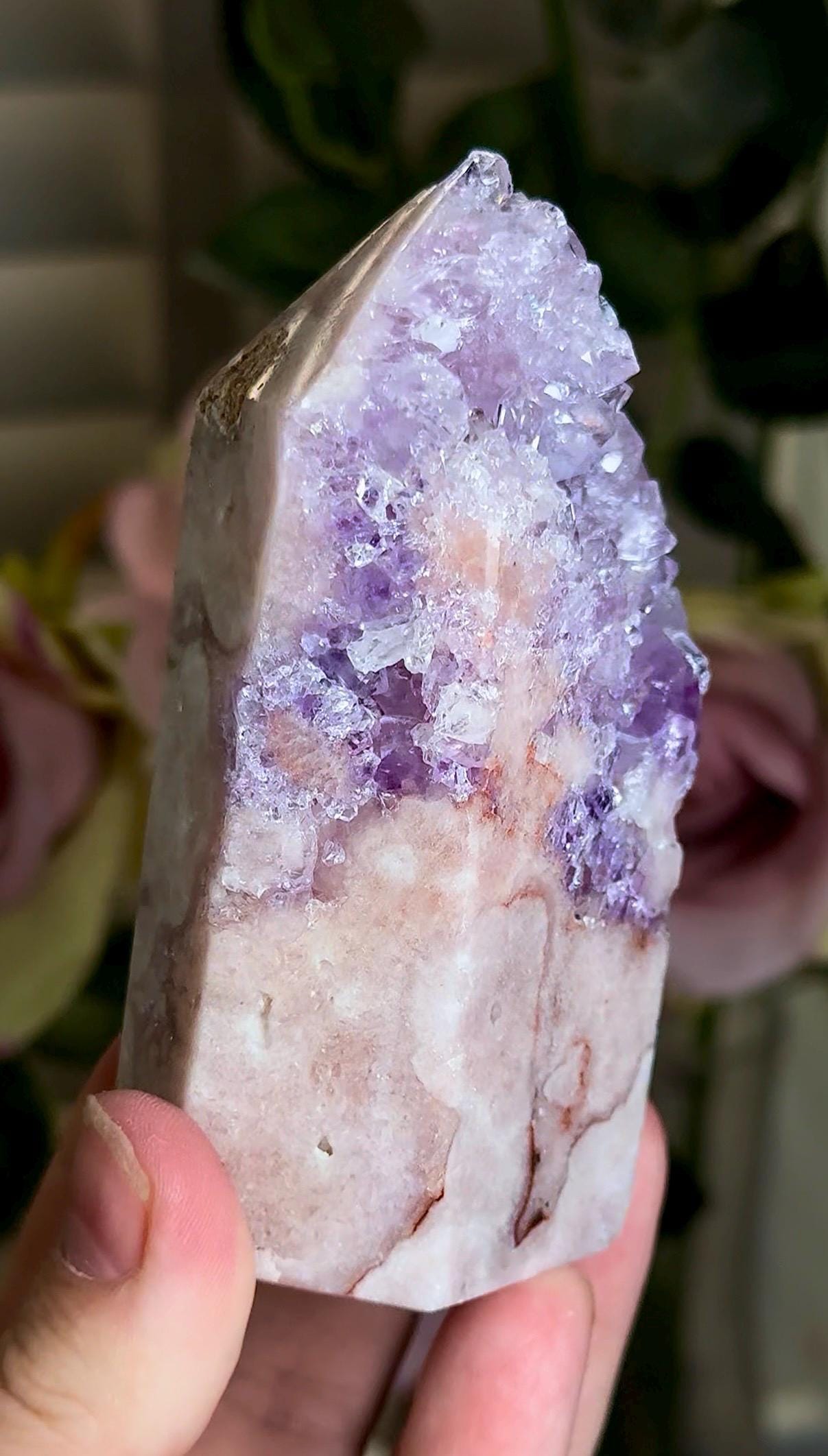 Incredible, High grade, pink amethyst tower with purple quartz 287g
