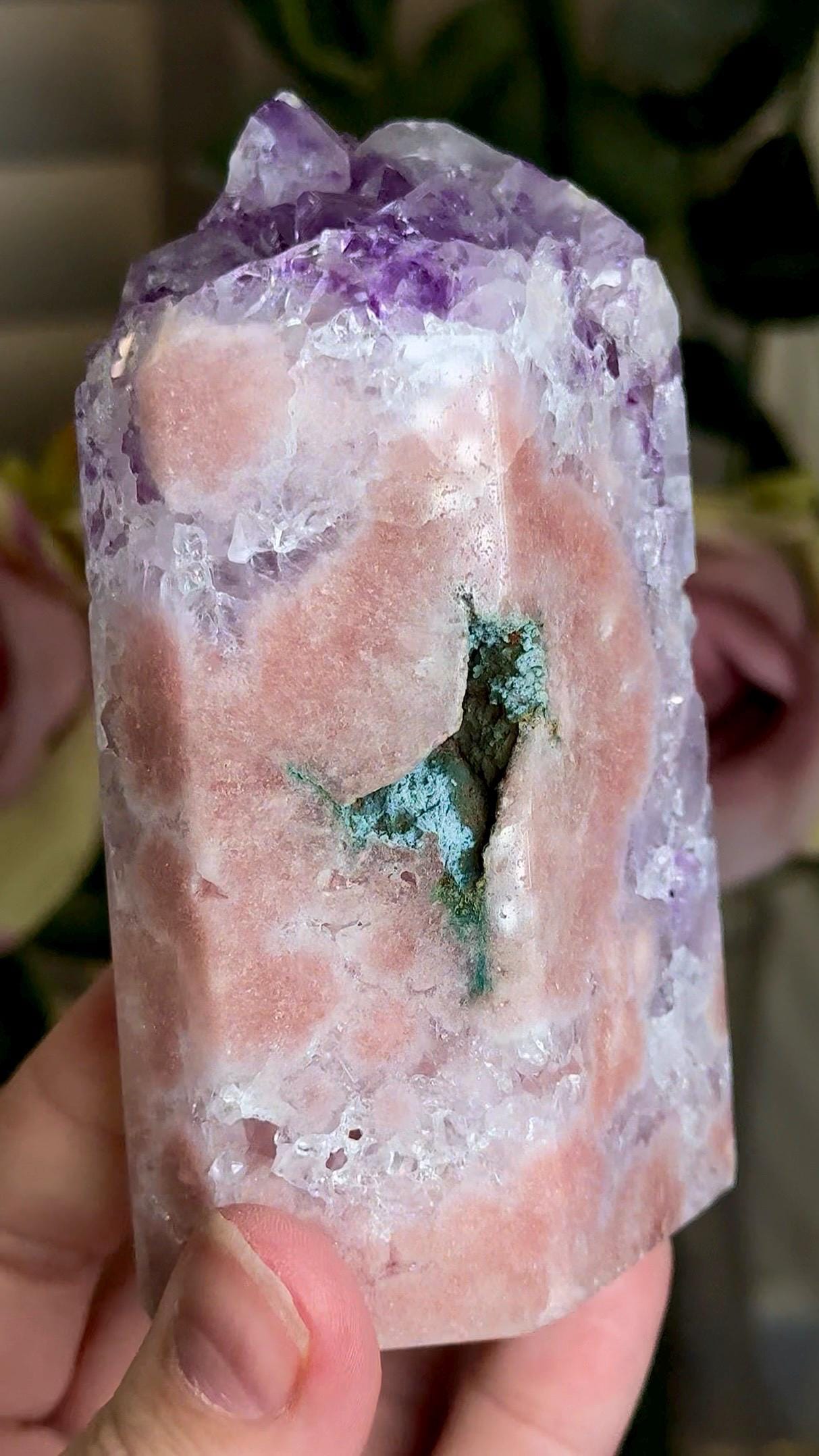 Incredible, High grade, pink amethyst tower with purple quartz, green jasper 434g