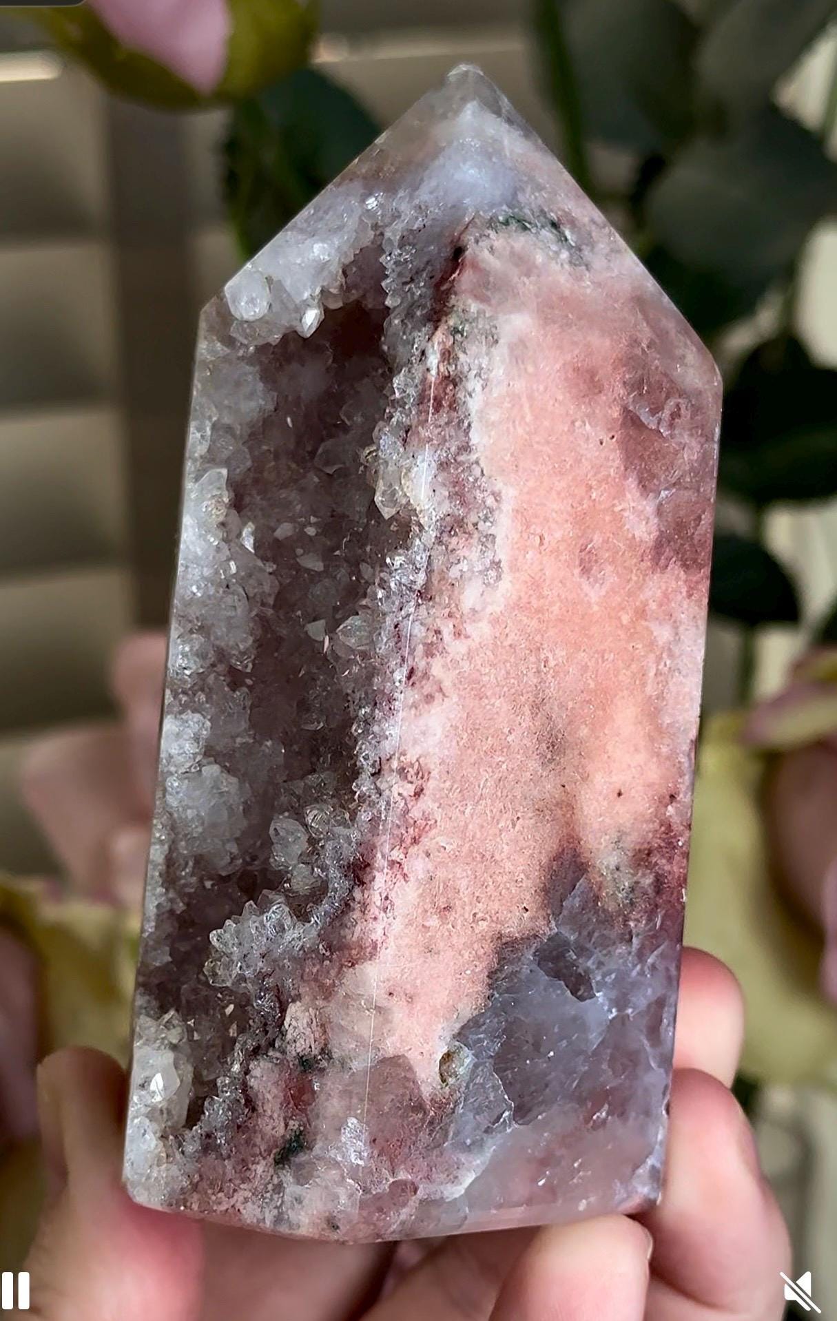 pink amethyst, chonky tower, druzy quartz 392g 10cm by 5cm