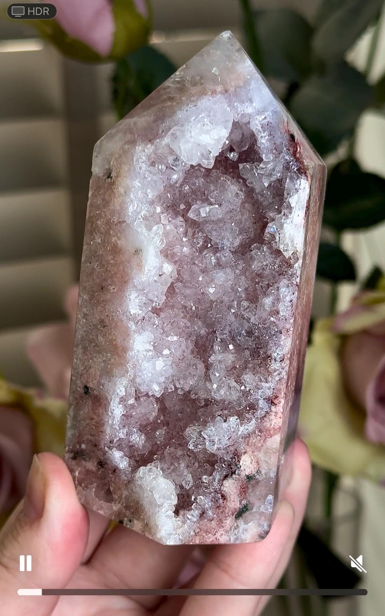 pink amethyst, chonky tower, druzy quartz 392g 10cm by 5cm