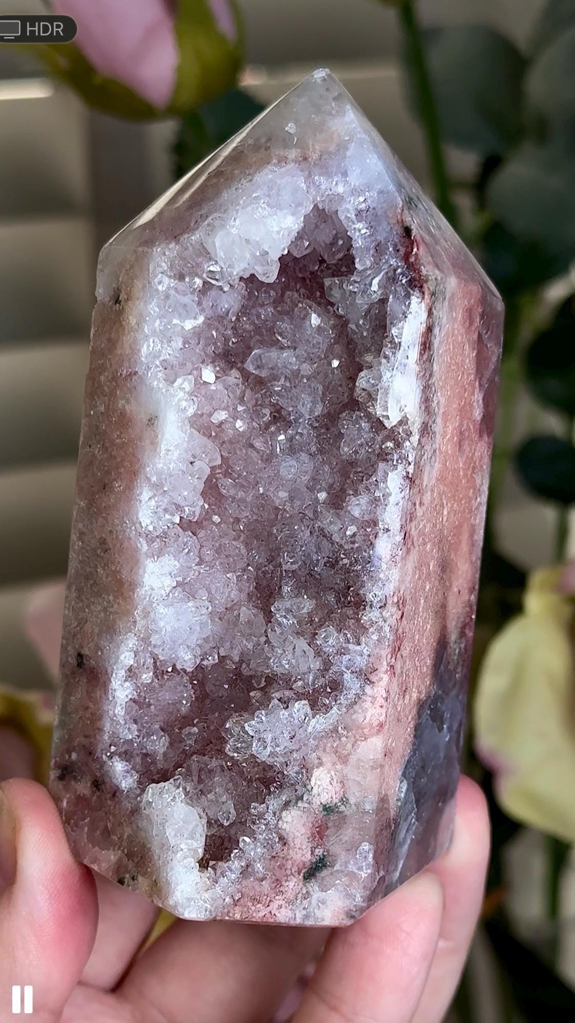 pink amethyst, chonky tower, druzy quartz 392g 10cm by 5cm