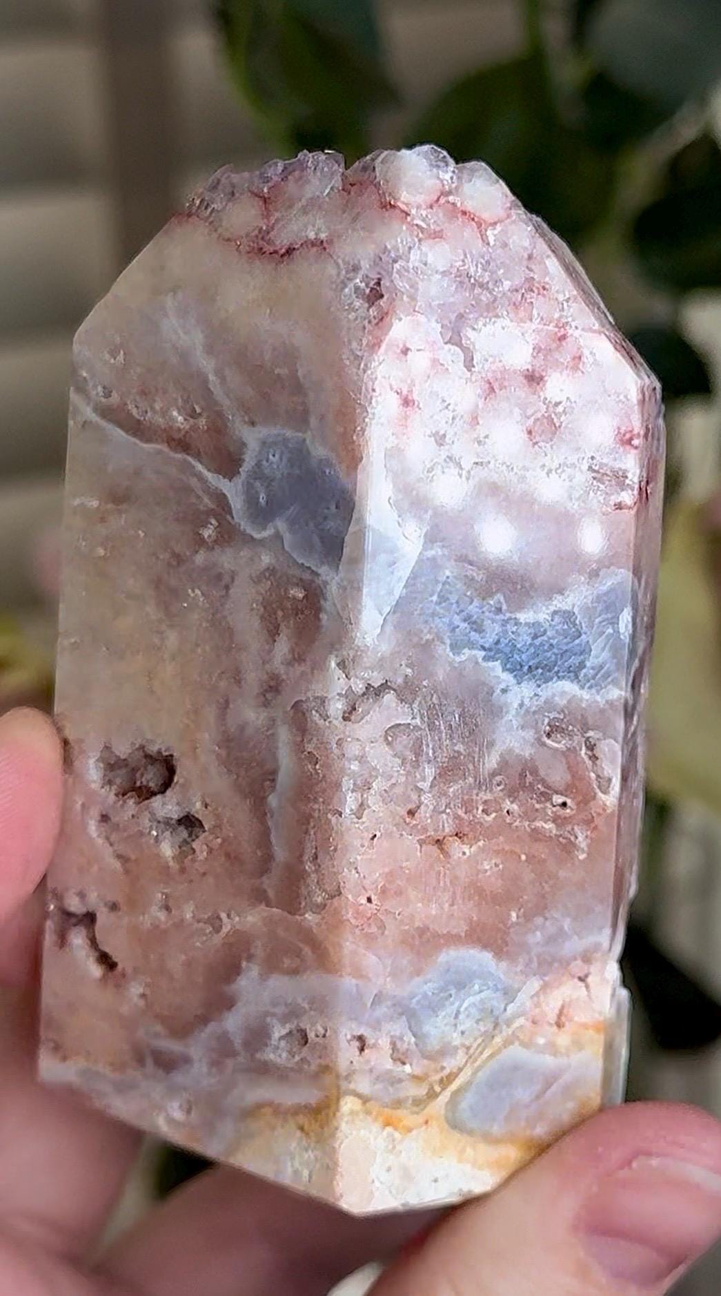 Incredible, High grade, pink amethyst, tower with incredible bubble formations in pink, red, lemon & purple tones 294g 9cm