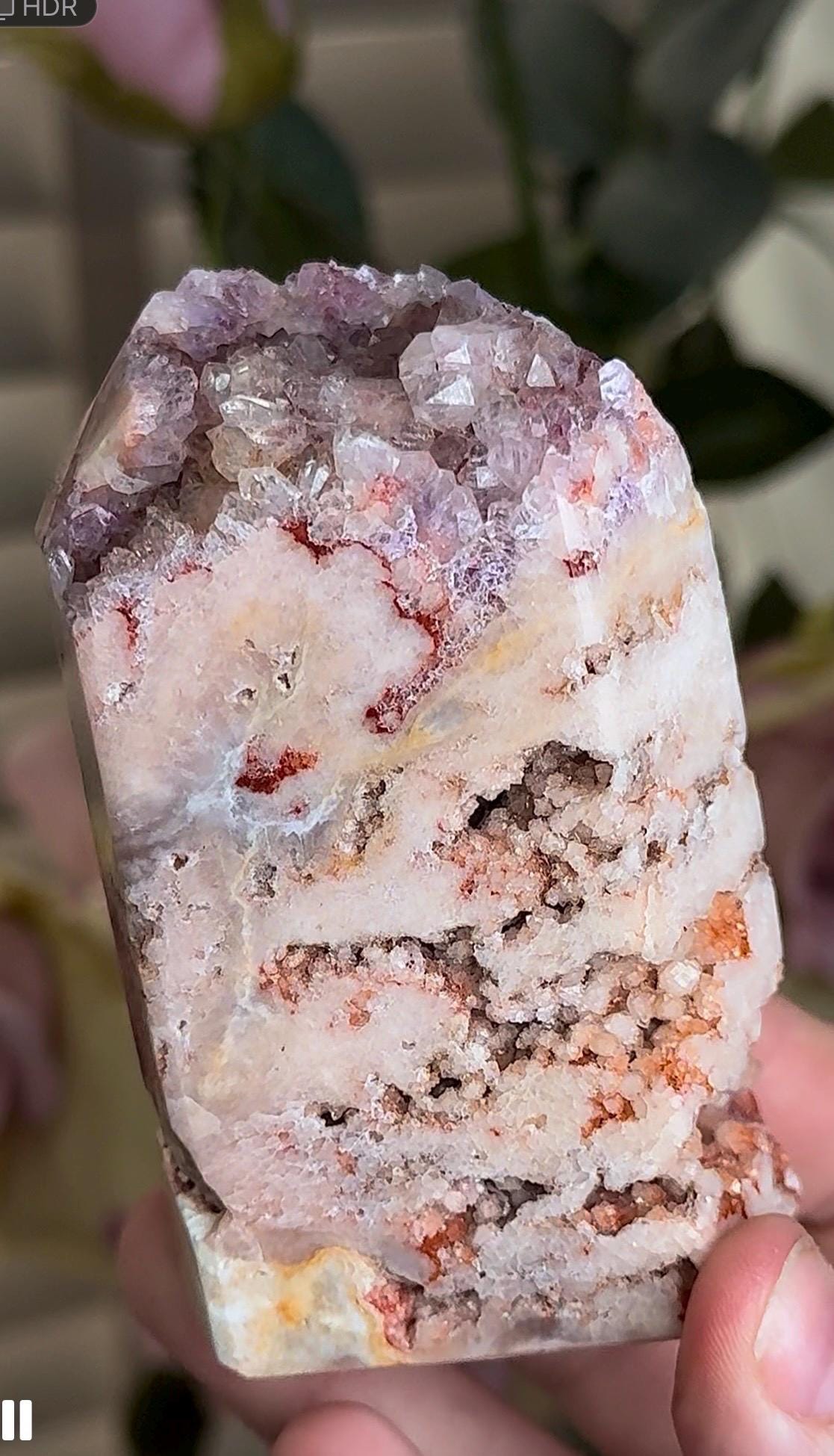 Incredible, High grade, pink amethyst, tower with incredible bubble formations in pink, red, lemon & purple tones 294g 9cm