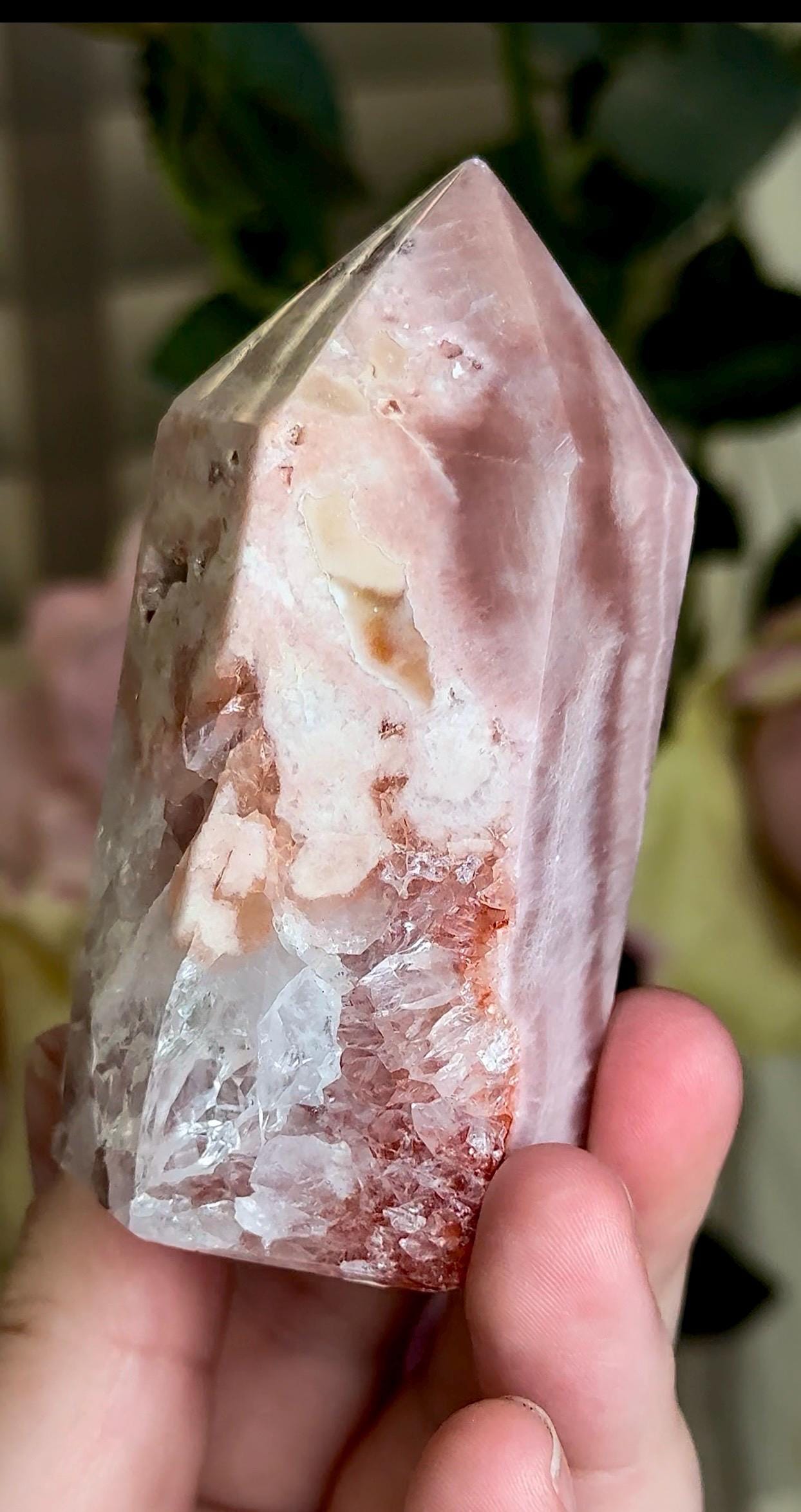 Incredible, pink amethyst, tower with quartz & red hematite 195g 8.5cm