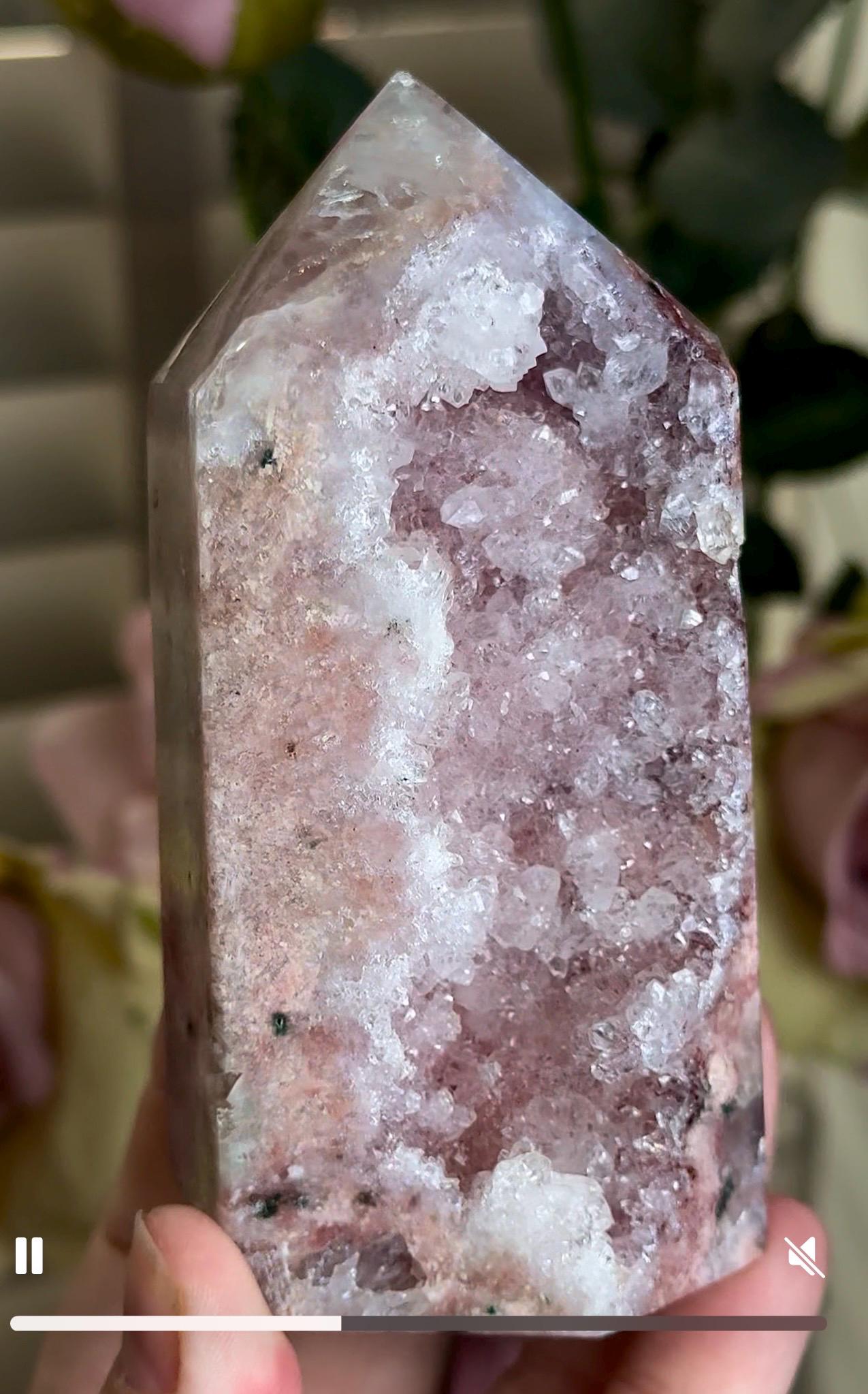 pink amethyst, chonky tower, druzy quartz 392g 10cm by 5cm