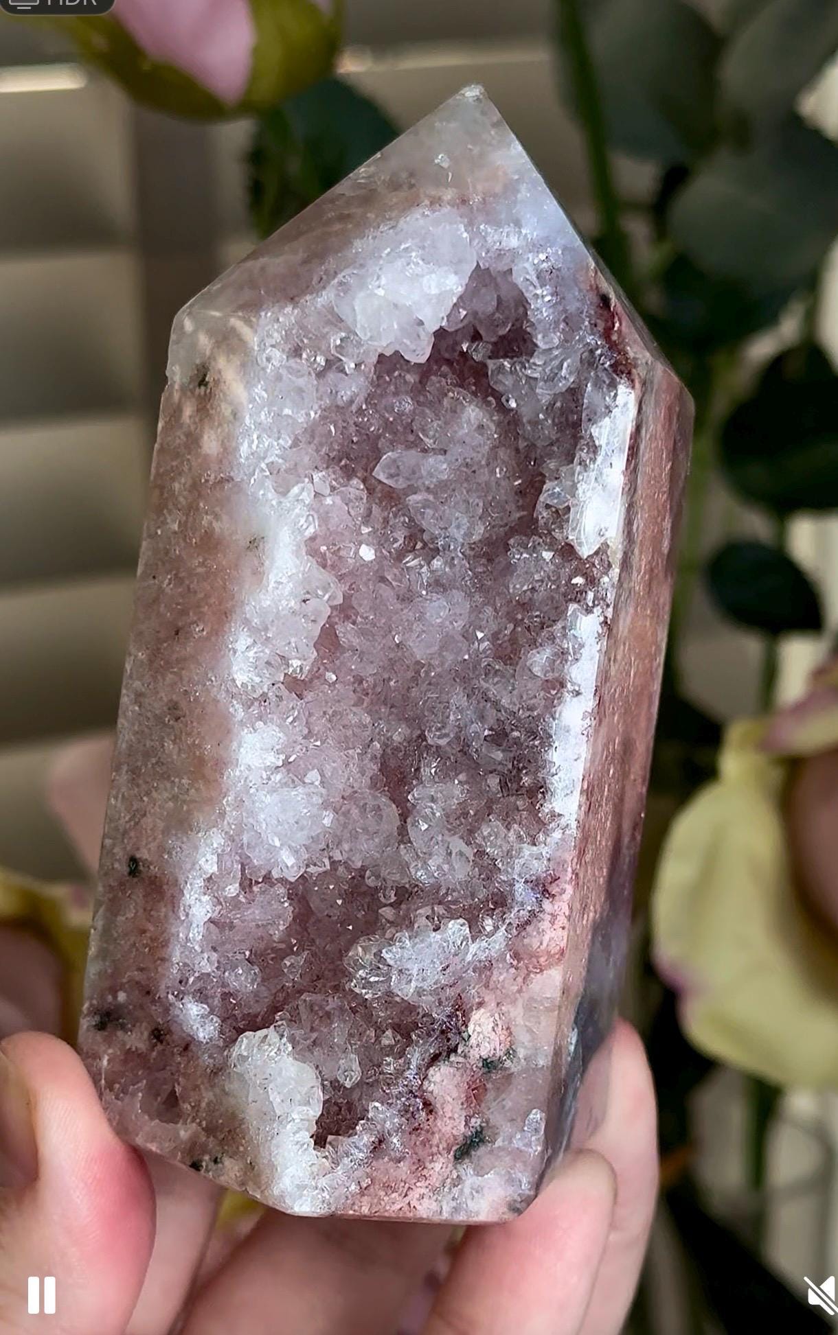 pink amethyst, chonky tower, druzy quartz 392g 10cm by 5cm