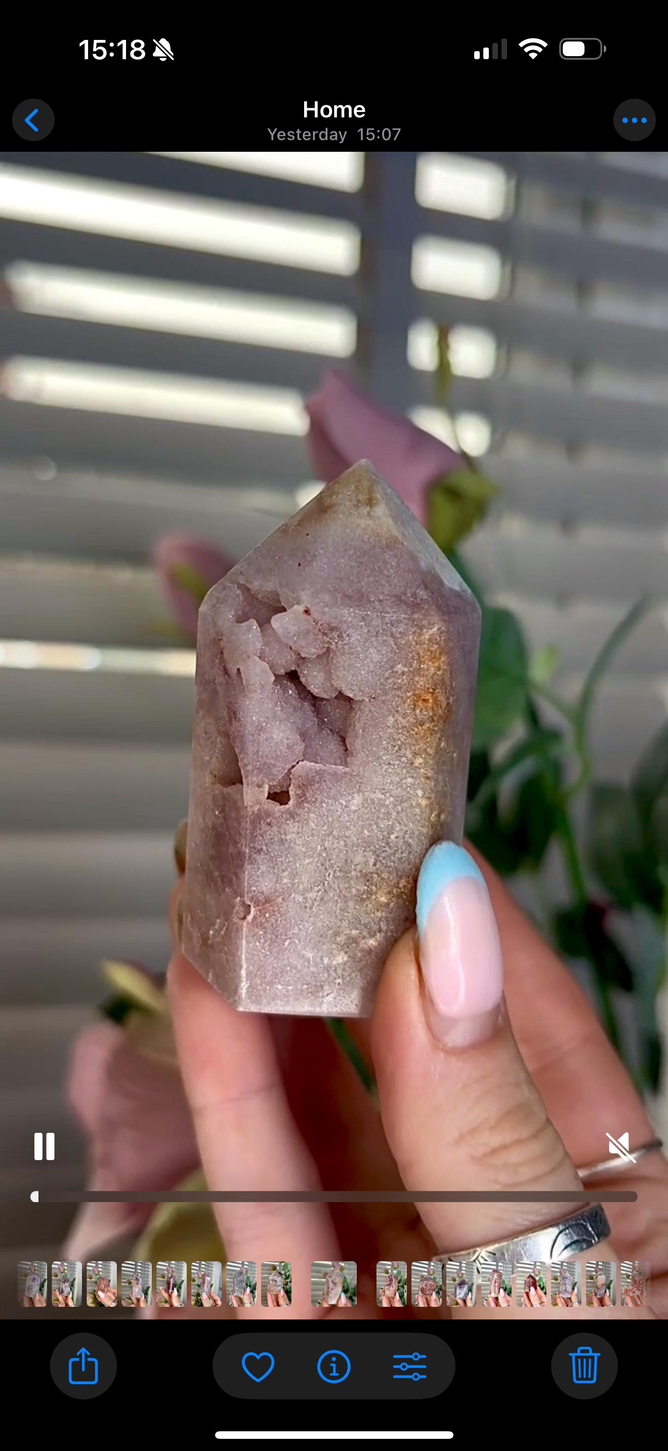 pink amethyst tower with bubble formation 128g 7cm by 4cm