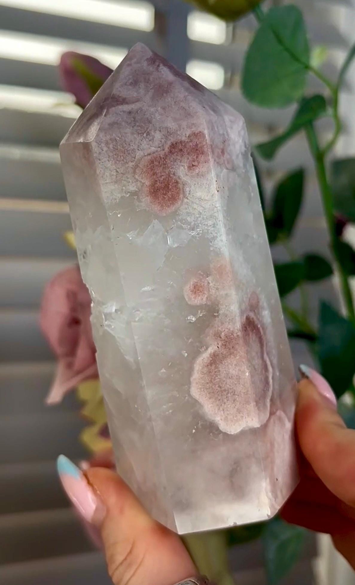 Incredible, high quality, pink amethyst tower with high clarity quartz 426g 12 by 5cm