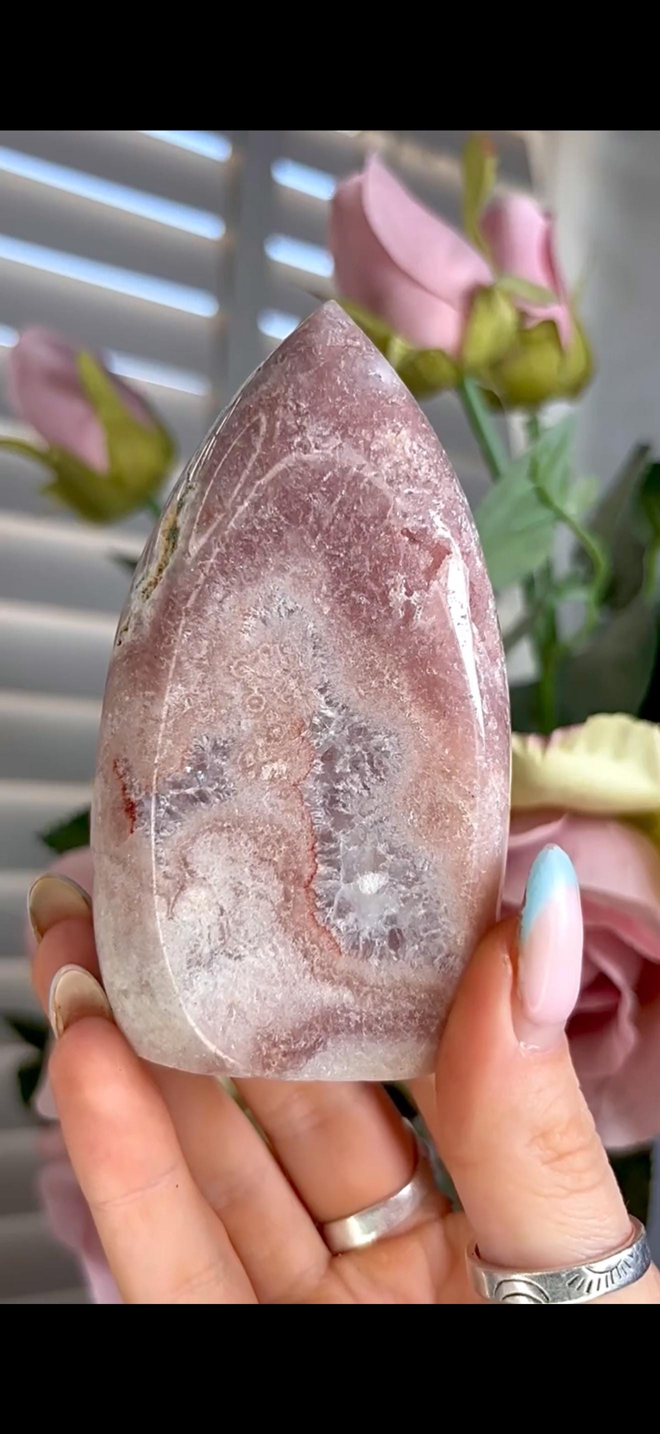 High grade, pink amethyst flame with quartz inclusions 219g
