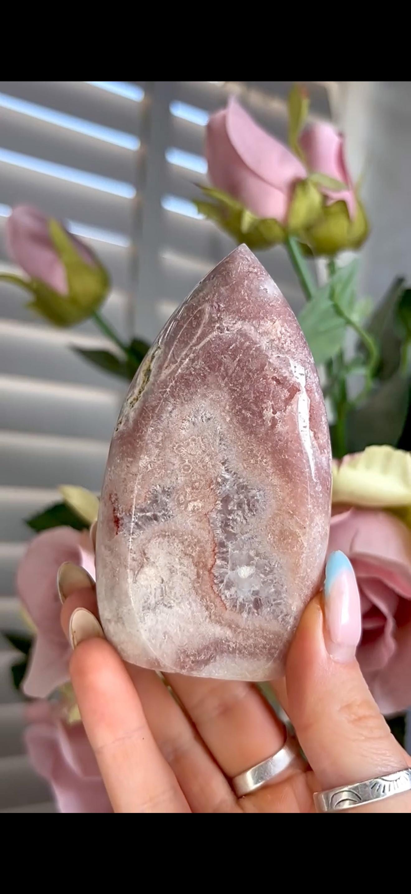 High grade, pink amethyst flame with quartz inclusions 219g
