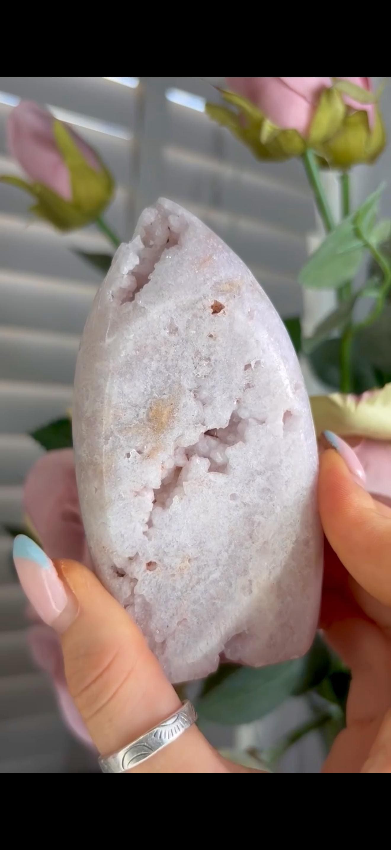 Gorgeous pink amethyst flame with druzy 254g
