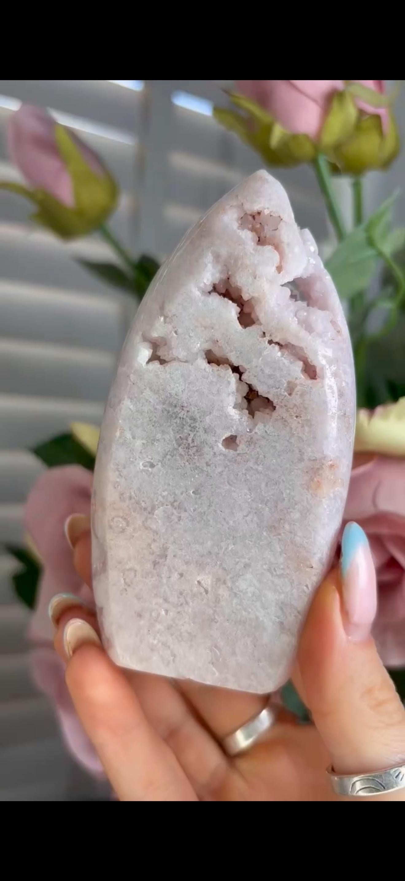 Gorgeous pink amethyst flame with druzy 254g