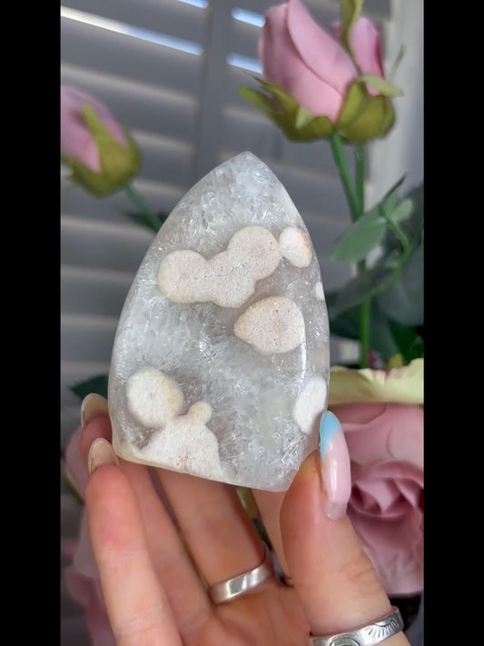 High grade, pink amethyst flame covered in incredible quartz 178g