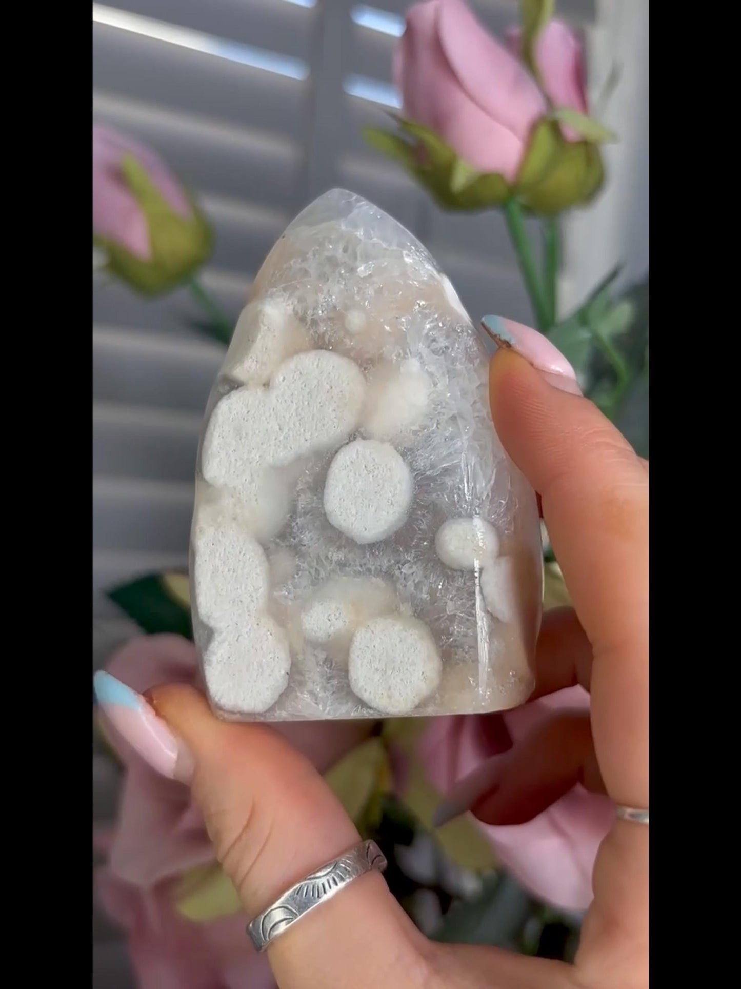 High grade, pink amethyst flame covered in incredible quartz 178g