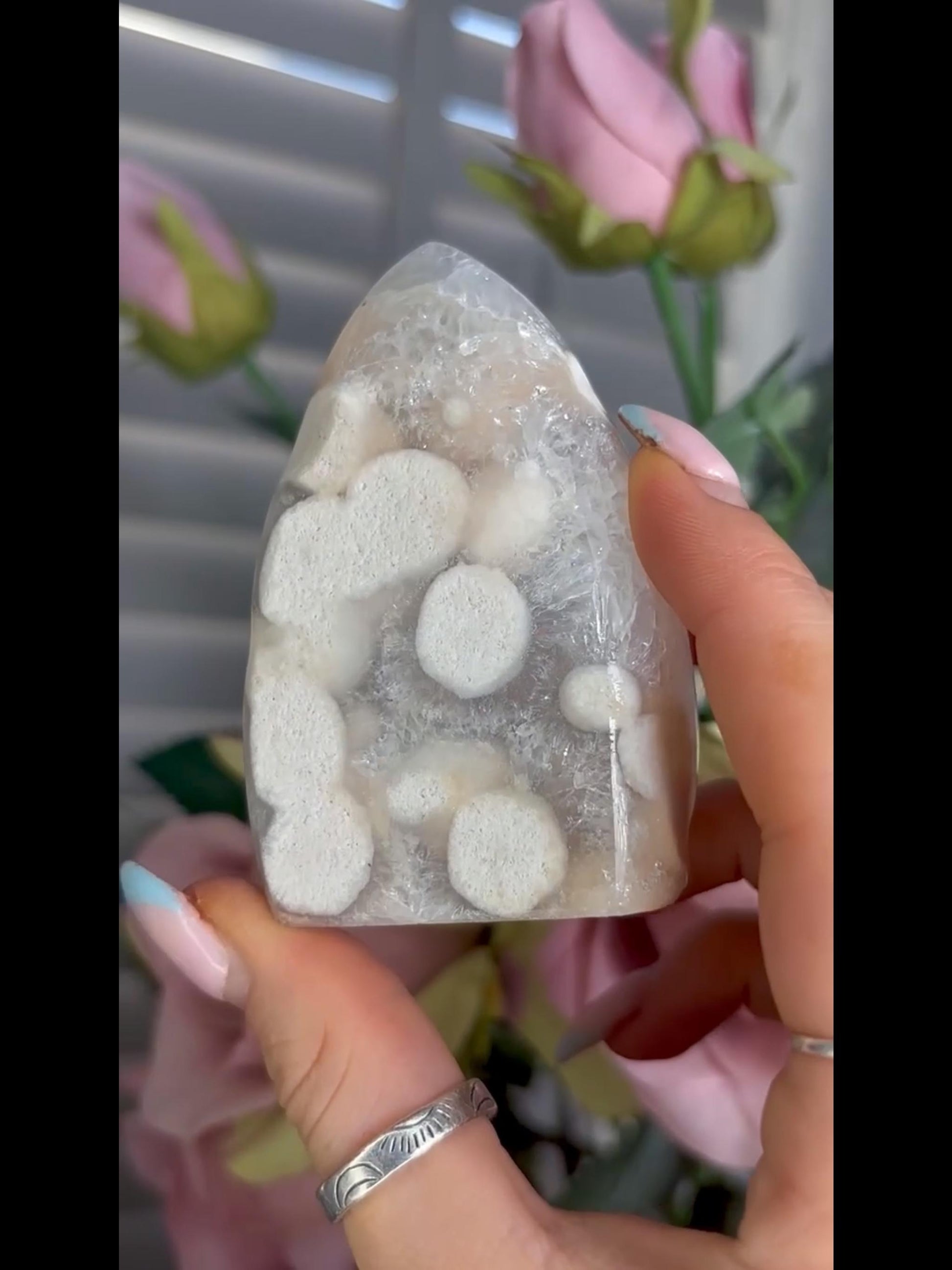 High grade, pink amethyst flame covered in incredible quartz 178g