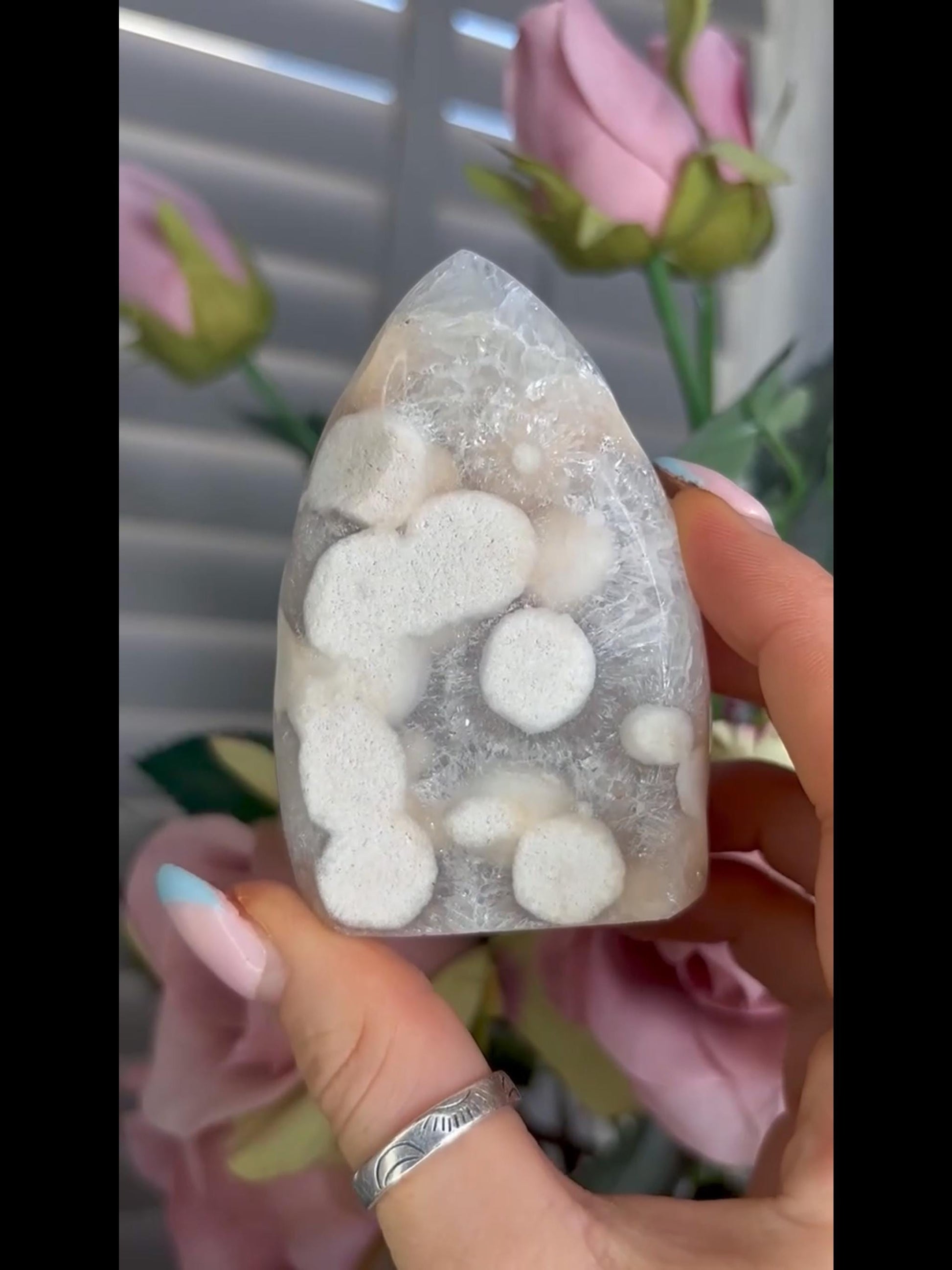 High grade, pink amethyst flame covered in incredible quartz 178g