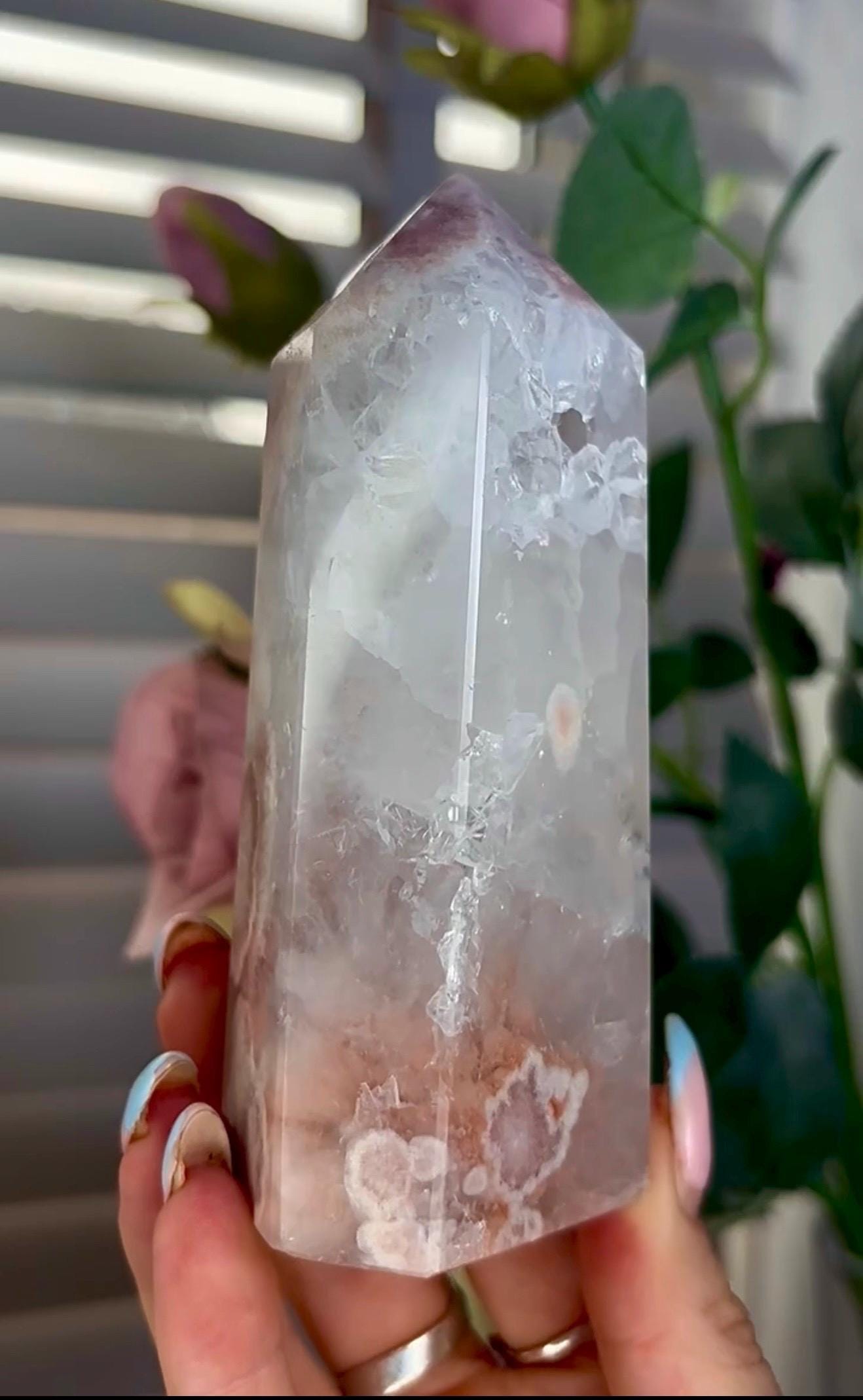 Incredible, high quality, pink amethyst tower with high clarity quartz 426g 12 by 5cm