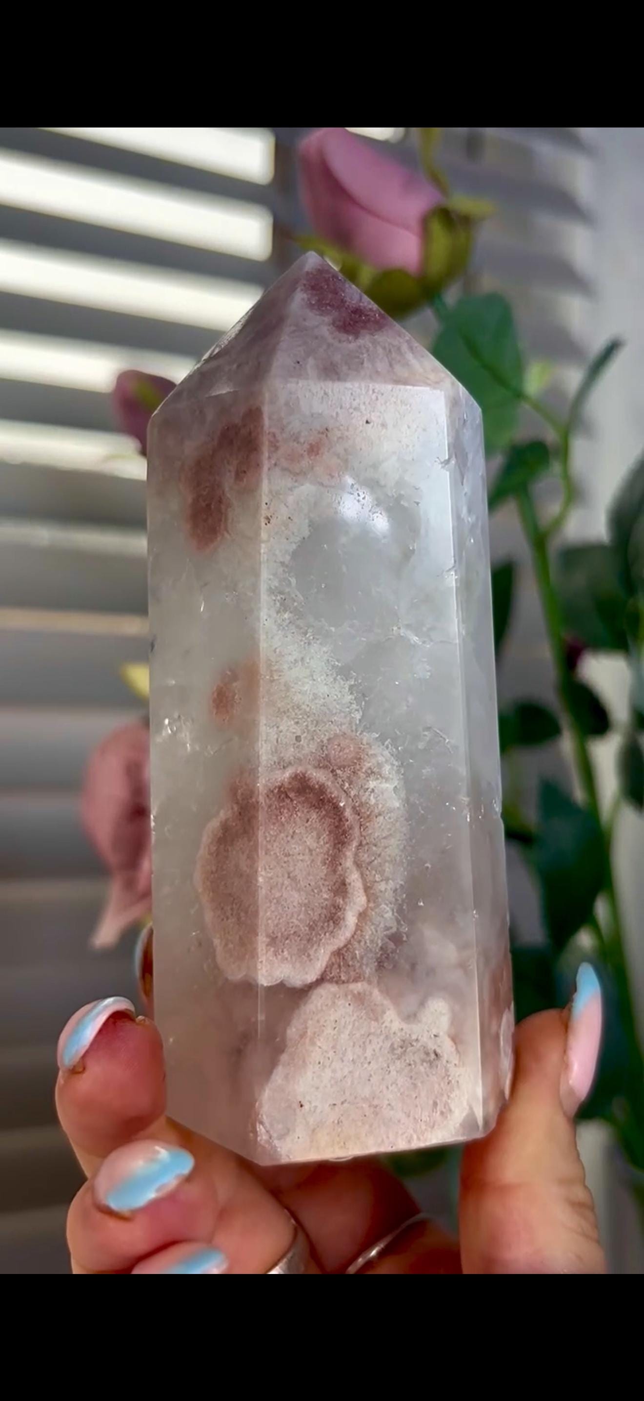 Incredible, high quality, pink amethyst tower with high clarity quartz 426g 12 by 5cm
