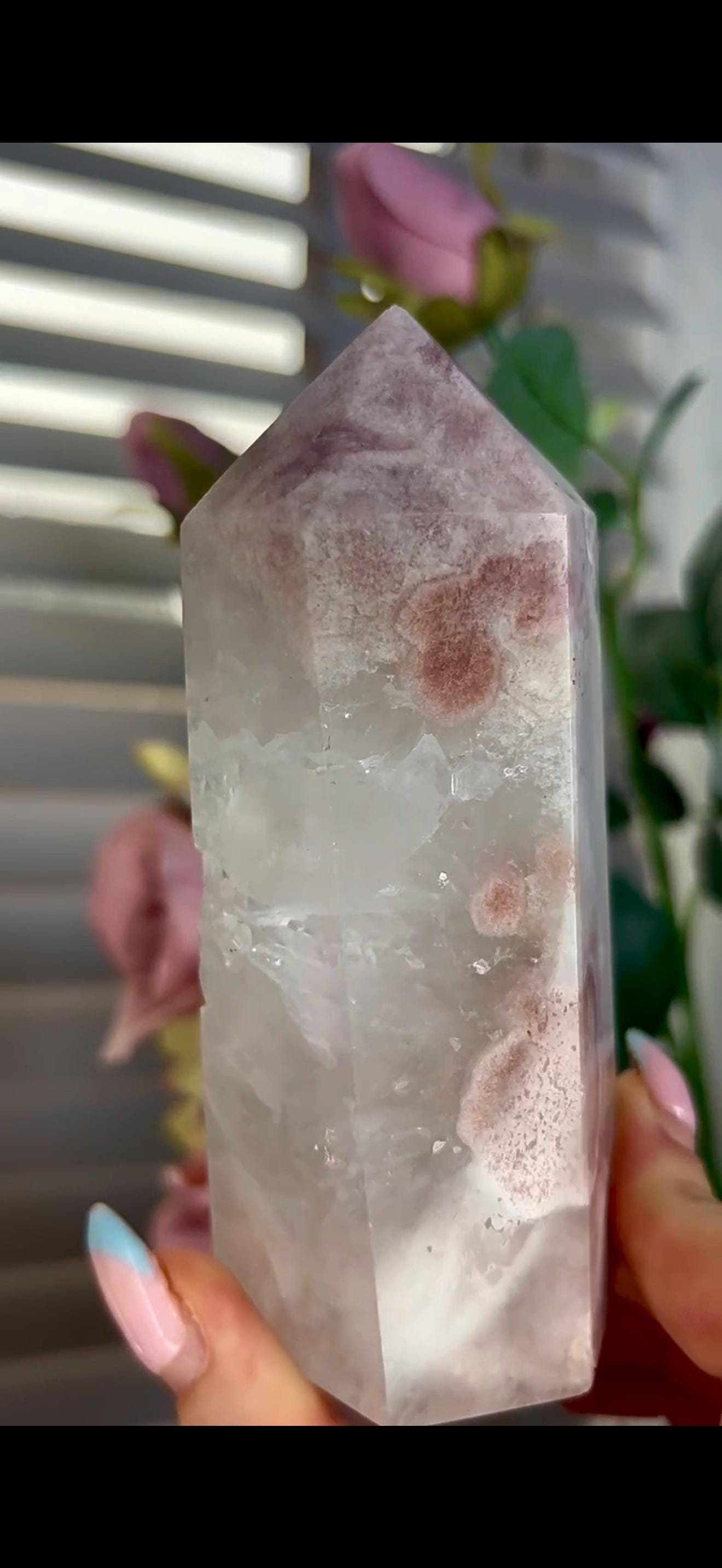 Incredible, high quality, pink amethyst tower with high clarity quartz 426g 12 by 5cm