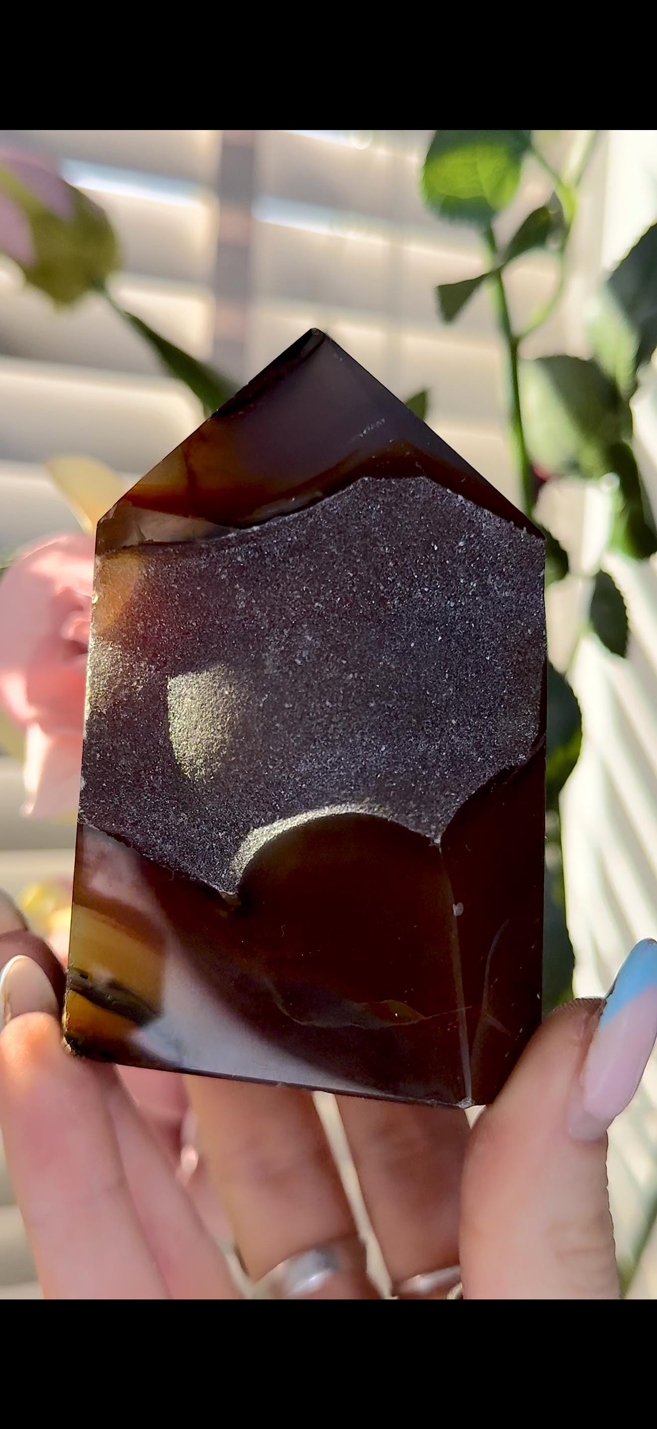 Extra quality, deep red agate, carnelian tower with Druze